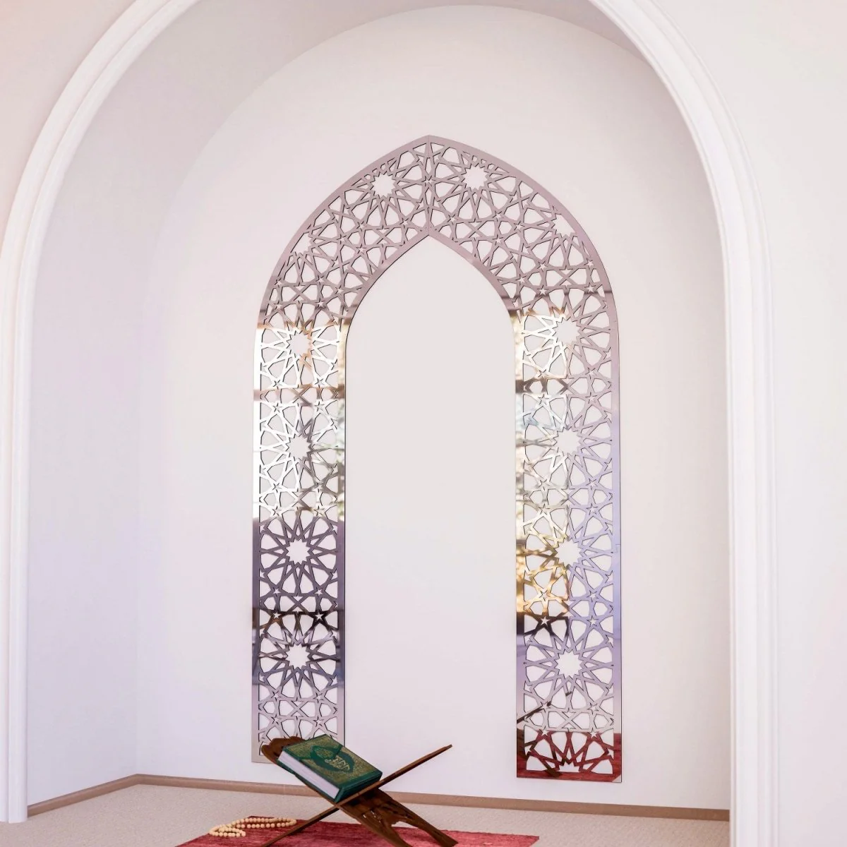 Islamic Wooden Mihrab Decor - Prayer Room Ideas | 12-Pointed Star Motif - Image 14