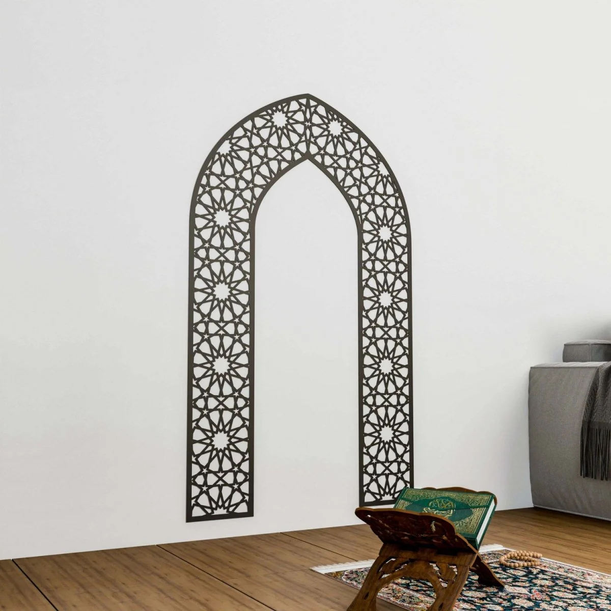Islamic Wooden Mihrab Decor - Prayer Room Ideas | 12-Pointed Star Motif - Image 2