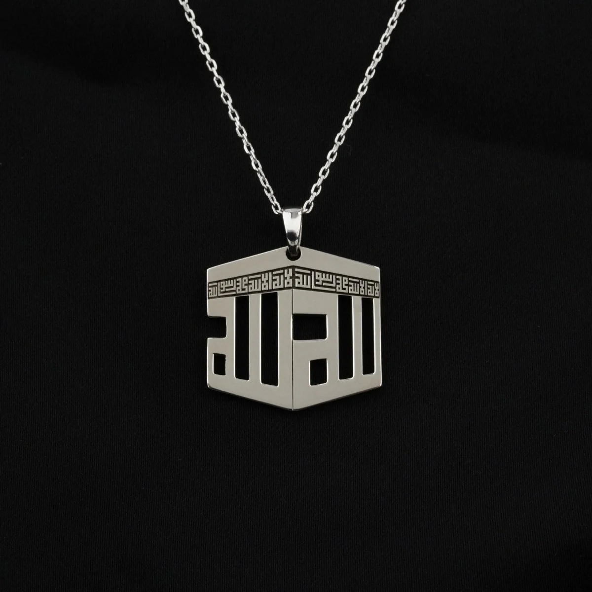 3D Kaaba Design Islamic Necklace - 18K Gold Plated Silver Pendant - Image 3