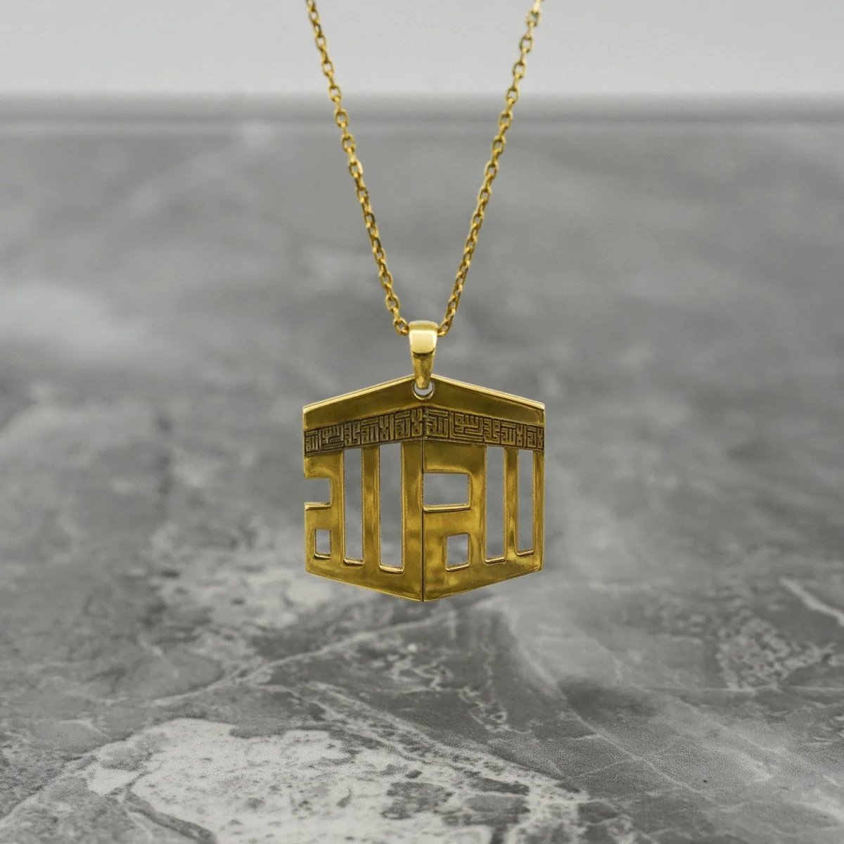 3D Kaaba Design Islamic Necklace - 18K Gold Plated Silver Pendant - Image 5