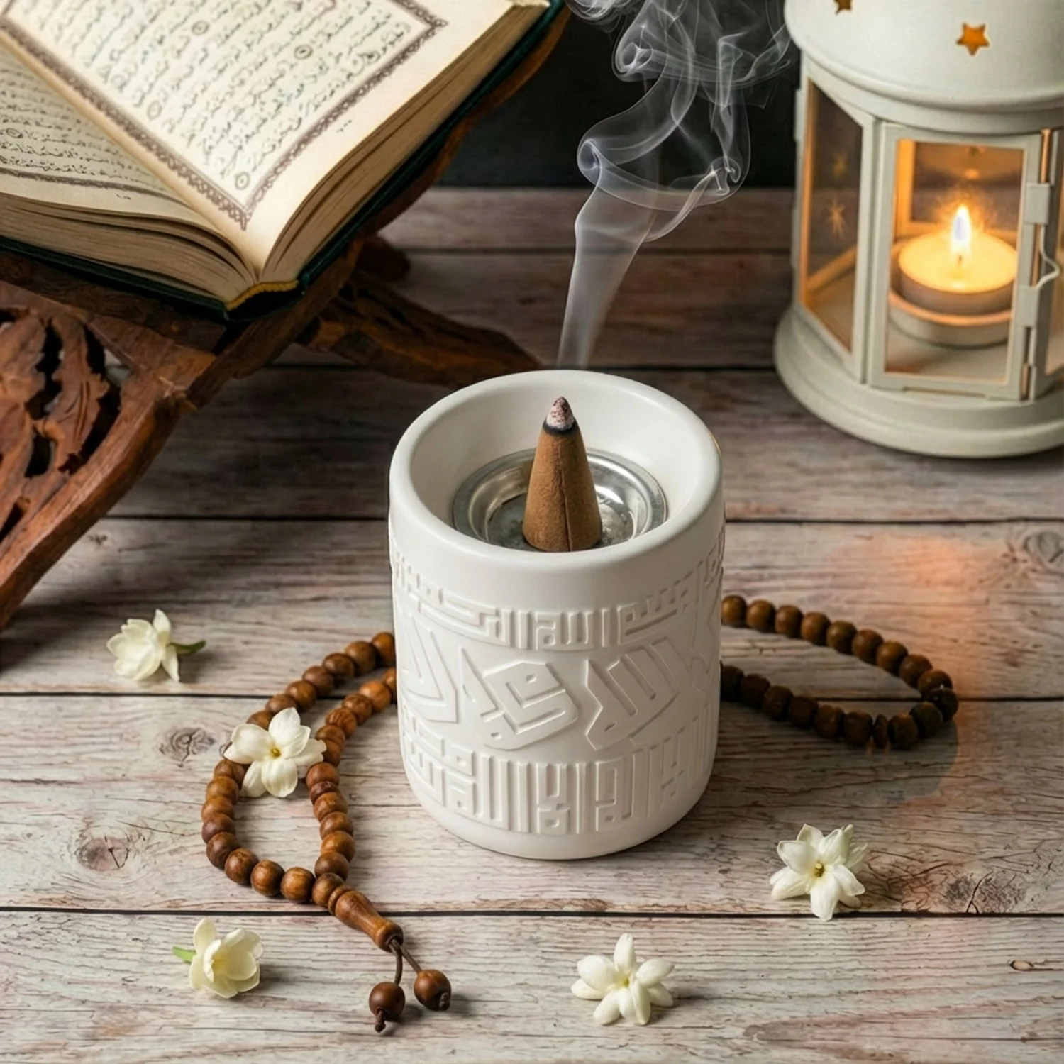 Kufic Stone Incense Burner (Mabkhara) – Handmade Allah(SWT) & Mohammed (PBUH) Calligraphy Decor - Image 7