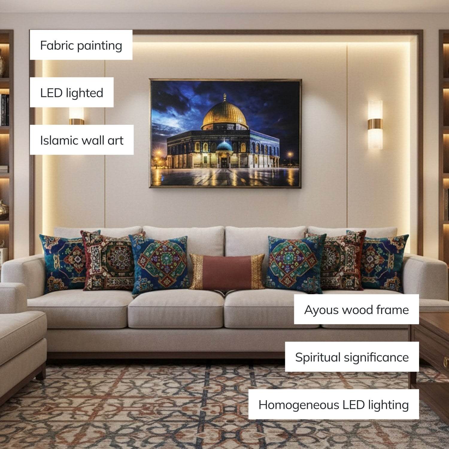 Masjid Al Aqsa Fabric Painting | LED Lighted - Islamic Wall Art for Muslim Homes - Image 4