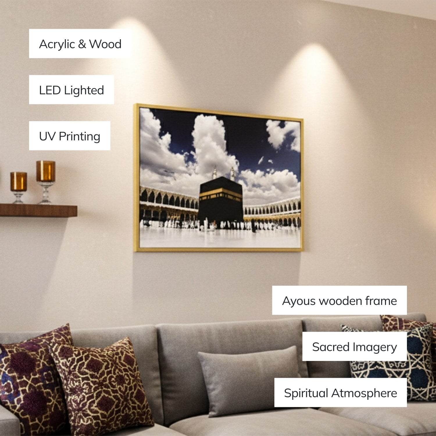 Masjid Al Haram (Kaaba, Bayt Allah) - Islamic Wall Art | Light Box Fabric Painting - Image 3