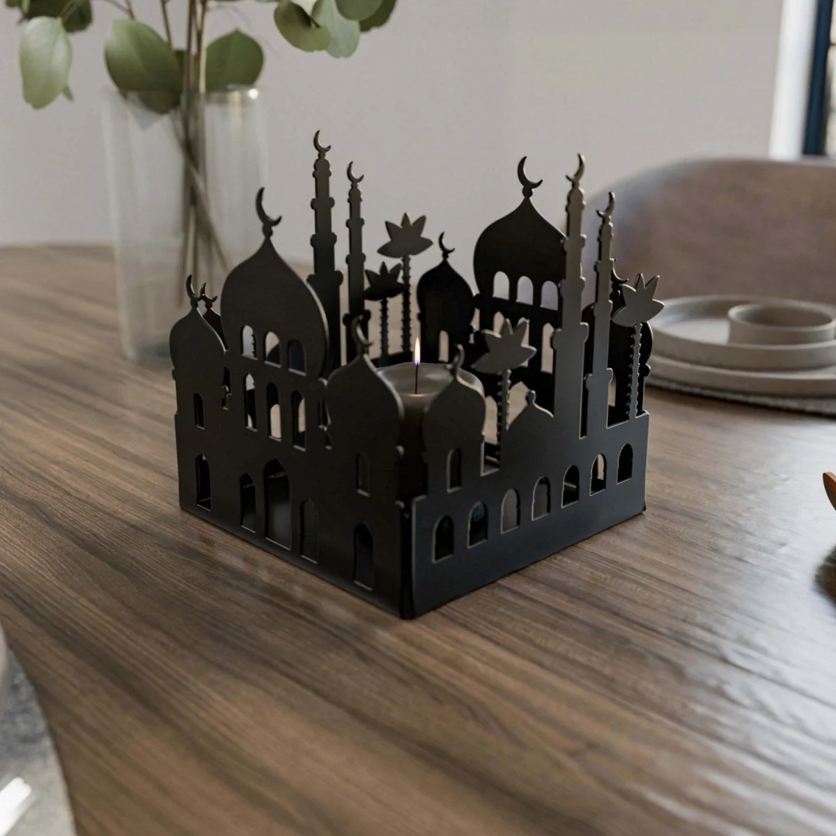 Metal Candle Holder with Masjid Motif - Islamic Home Decor - Image 3