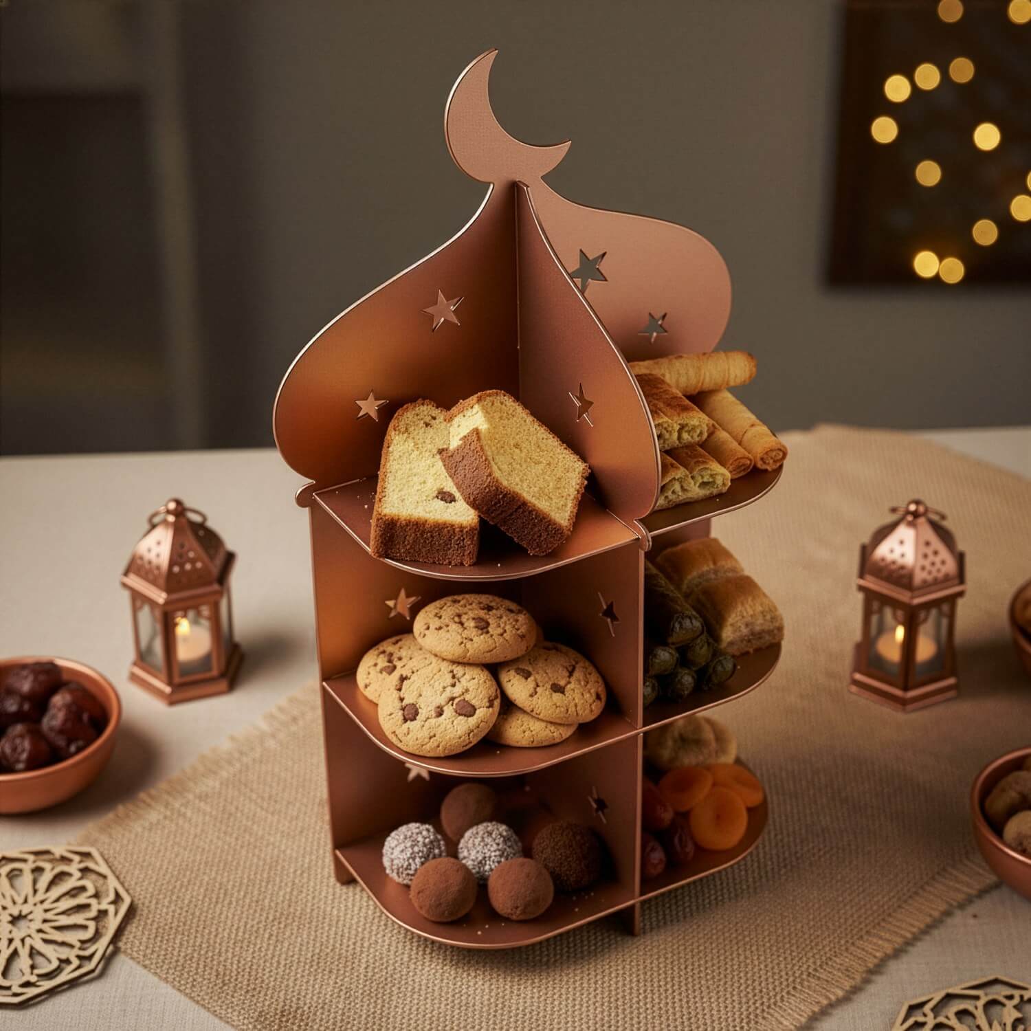 Metal Minaret Serving Stand – Ramadan Iftar Date & Sweet Tray - Image 15