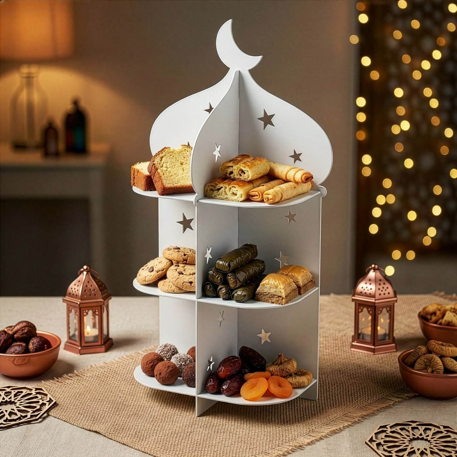 Metal Minaret Serving Stand – Ramadan Iftar Date & Sweet Tray - Image 3