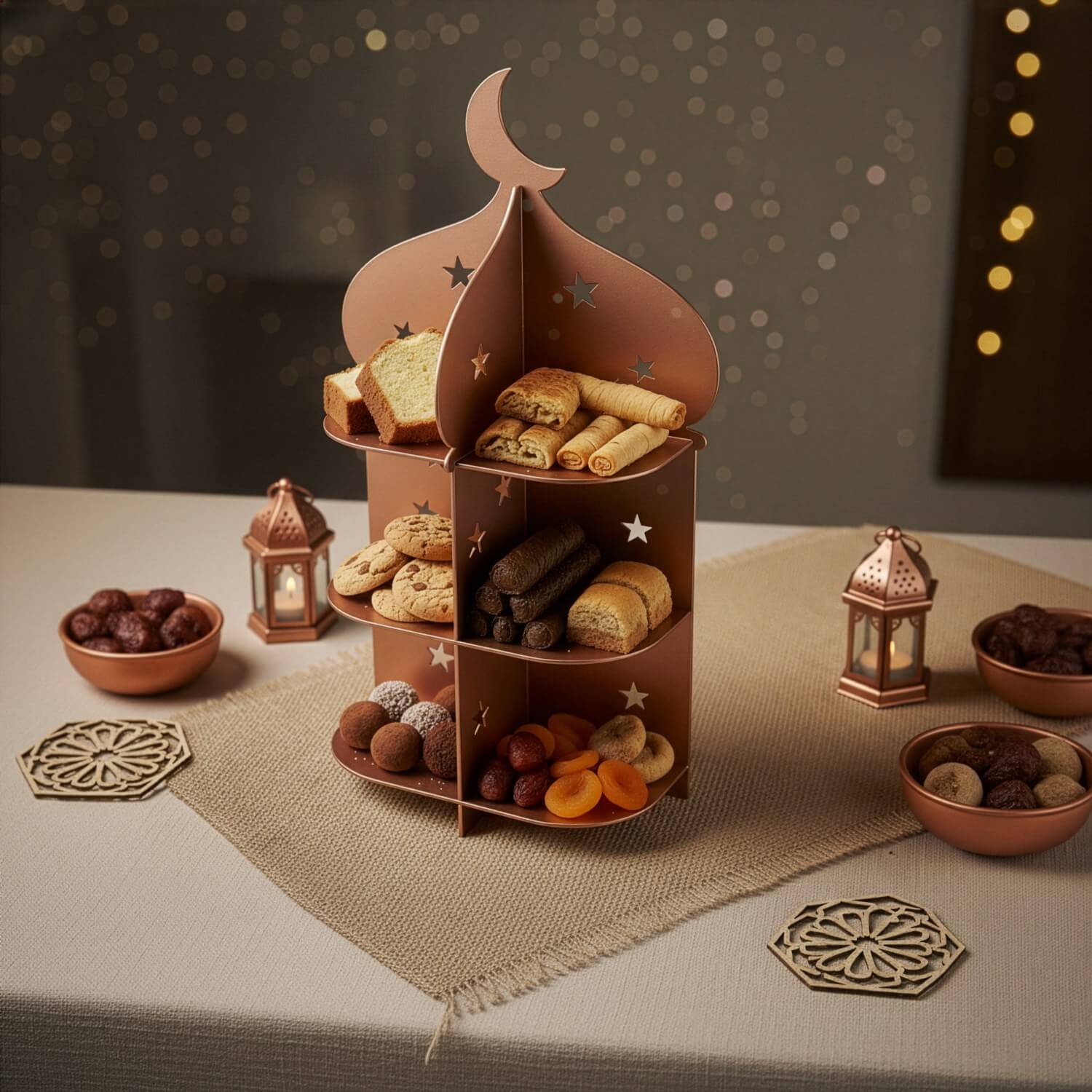 Metal Minaret Serving Stand – Ramadan Iftar Date & Sweet Tray - Image 7