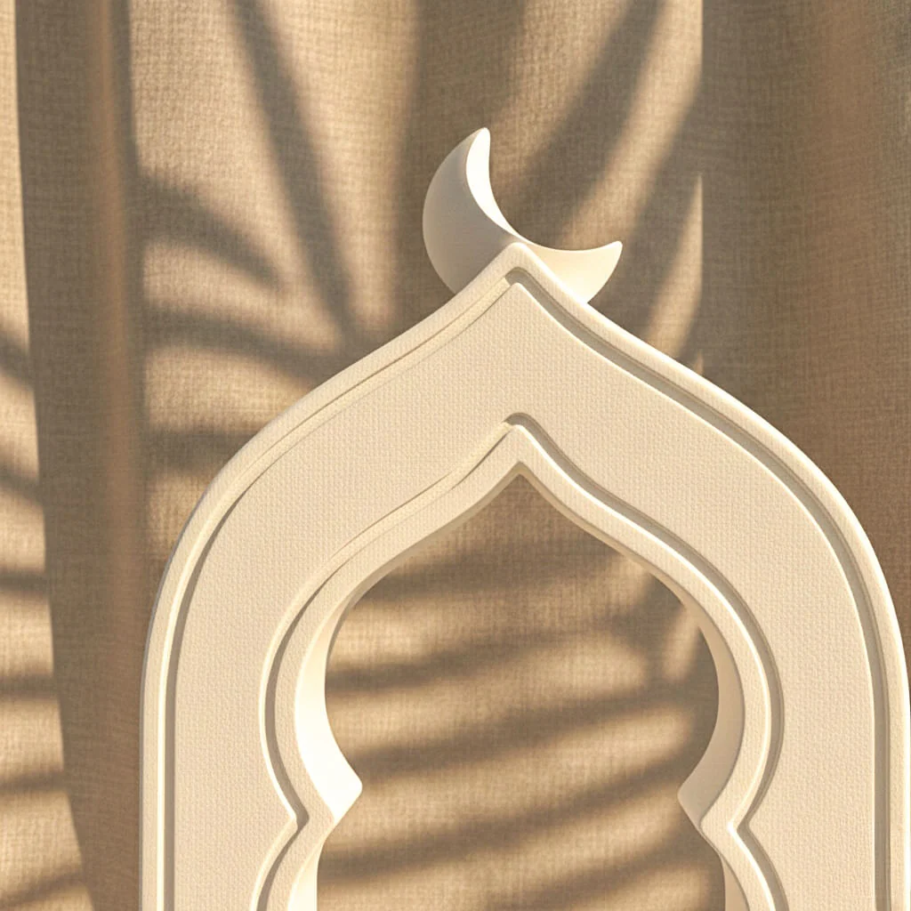 Mihrab Stone Arch with Crescent Moon – Minimalist Islamic Decor - Image 3