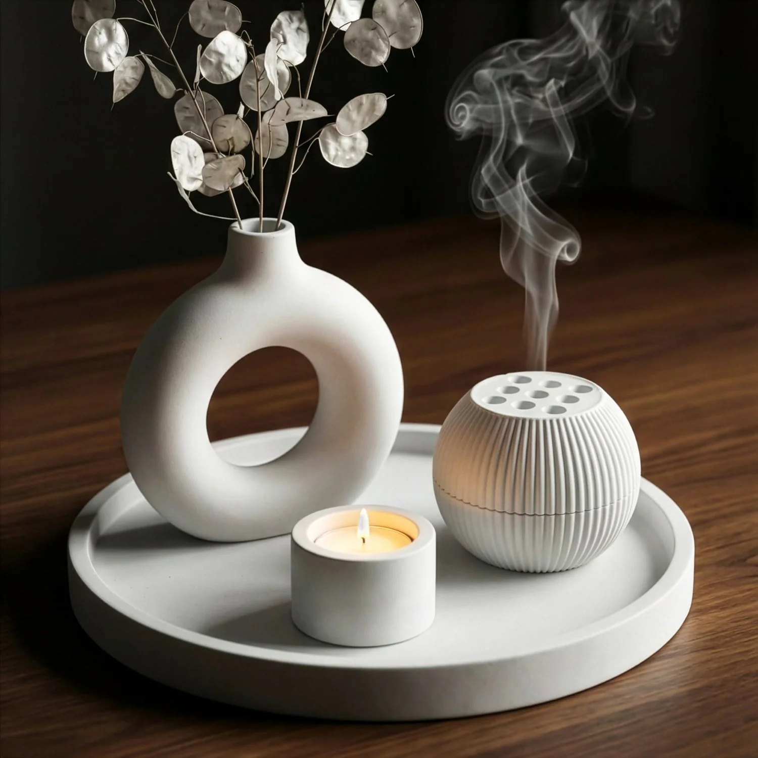 Modern Minimalist 2-Piece Stone Incense Burner – Closable Geometric Mabkhara - Image 5