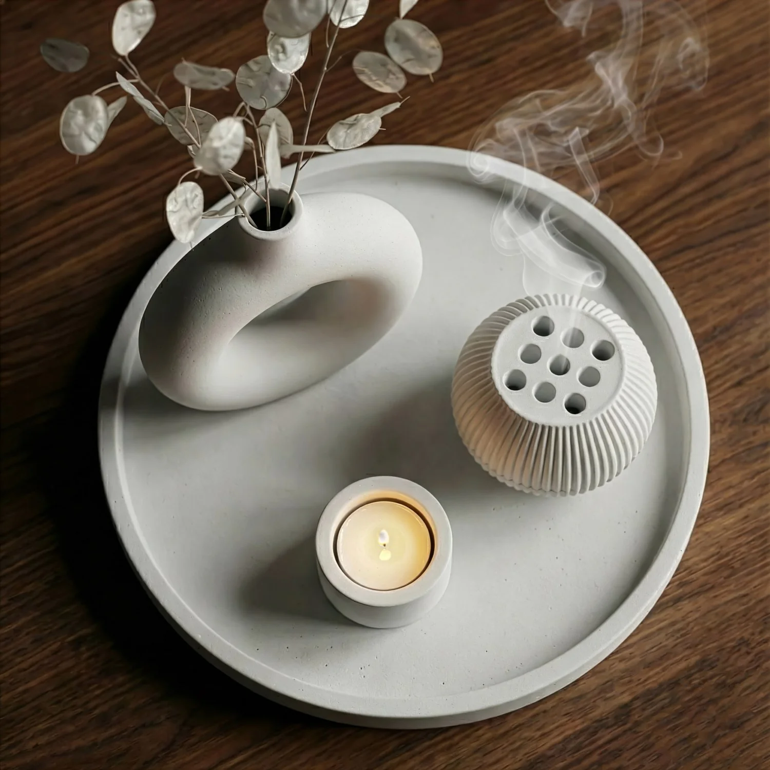 Modern Minimalist 2-Piece Stone Incense Burner – Closable Geometric Mabkhara - Image 8
