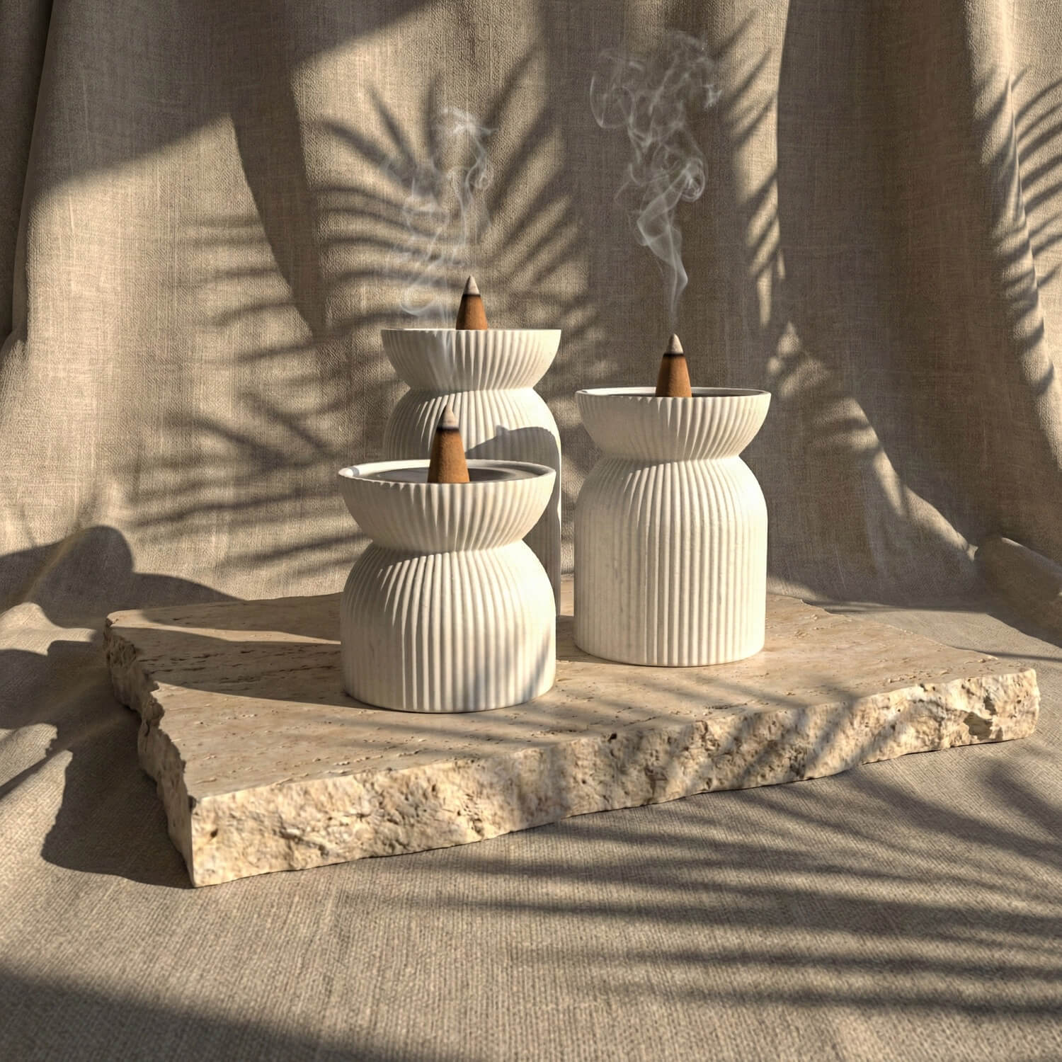 Modern Tiered Stone Mabkhara (Set of 3) – Minimalist Incense Burners