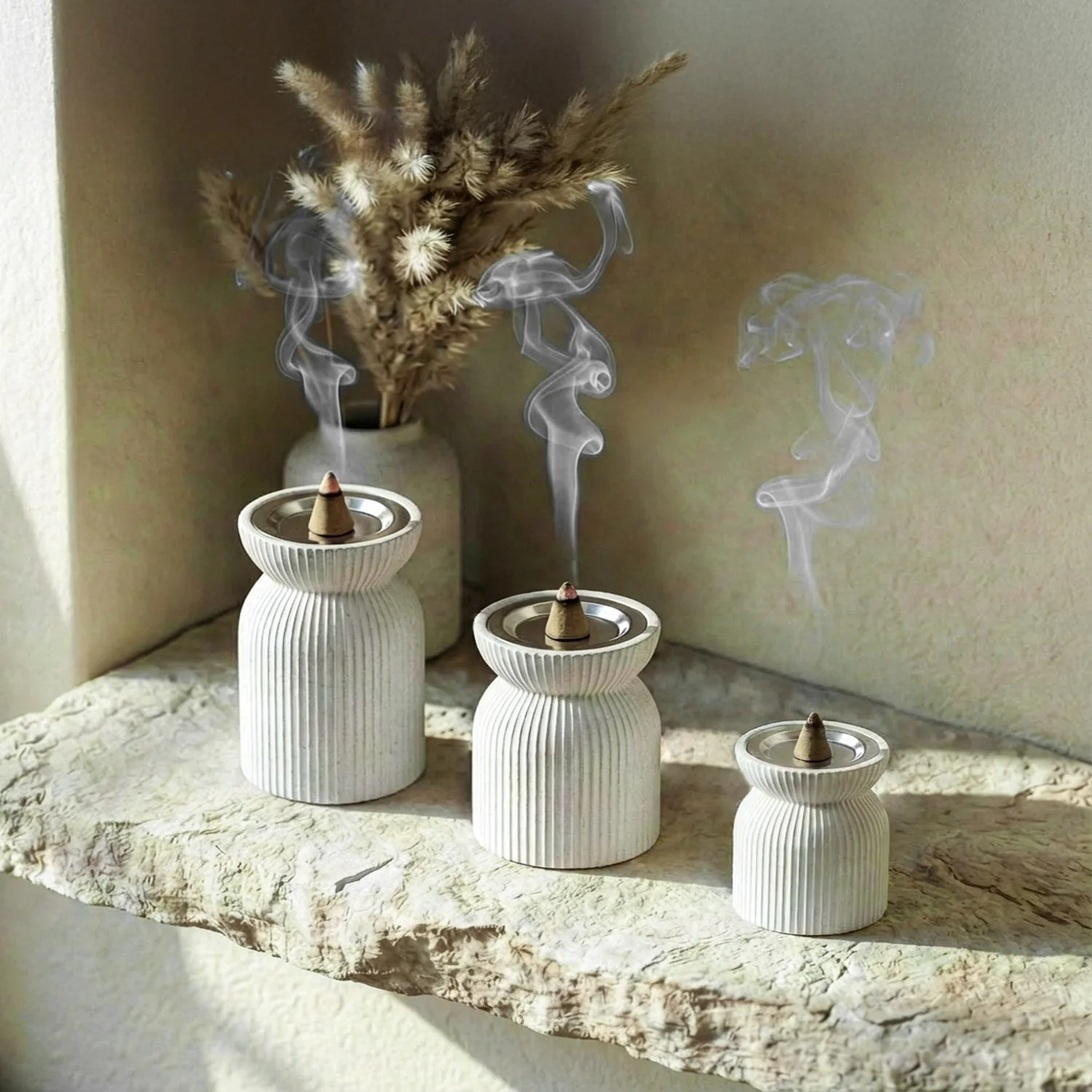 Modern Tiered Stone Mabkhara (Set of 3) – Minimalist Incense Burners - Image 2