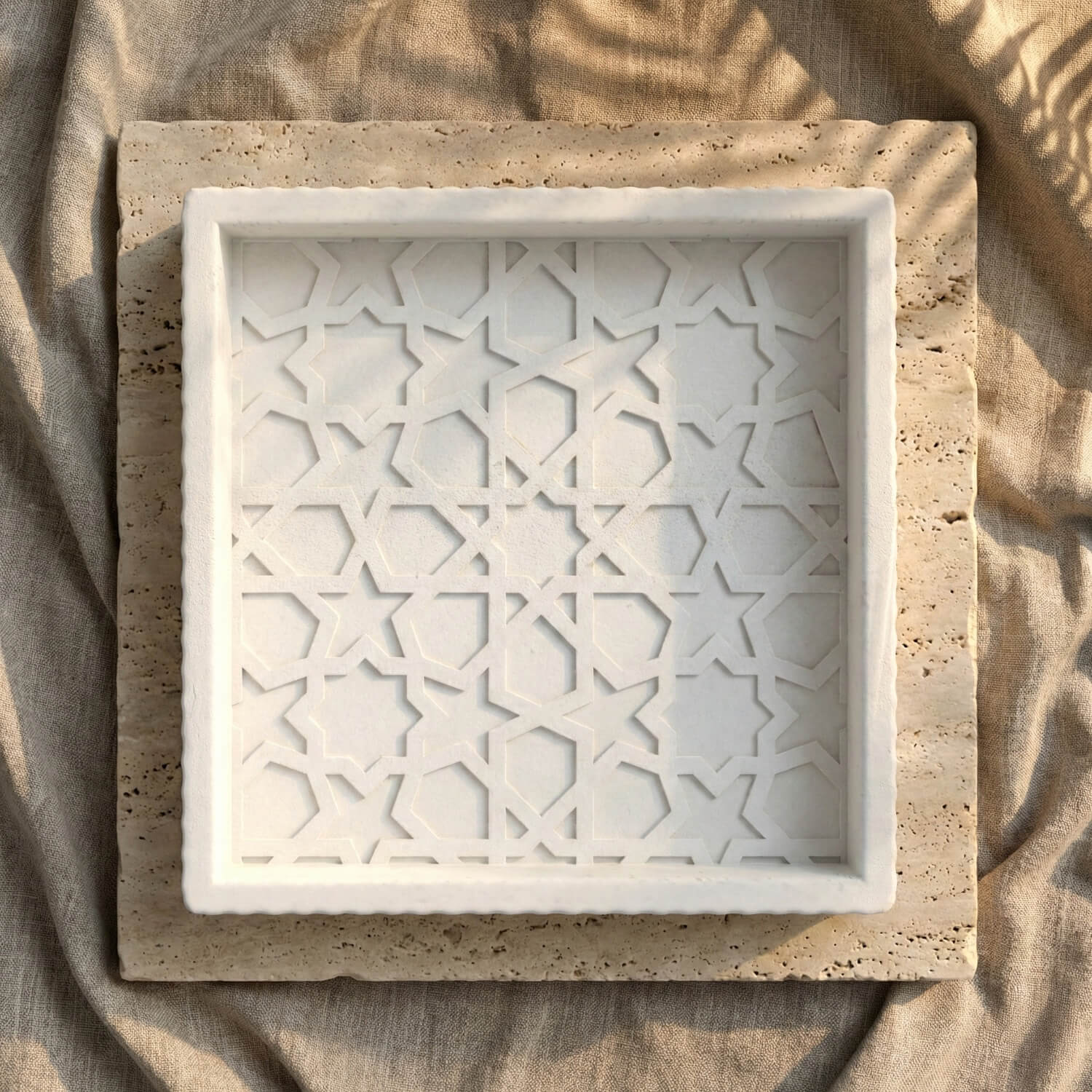 Moorish Geometric Stone Relief – Andalusian Pattern Decor