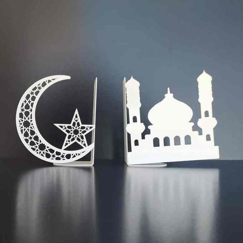 Mosque and Crescent Design Metal Bookend - Islamic Home Decor - Image 4