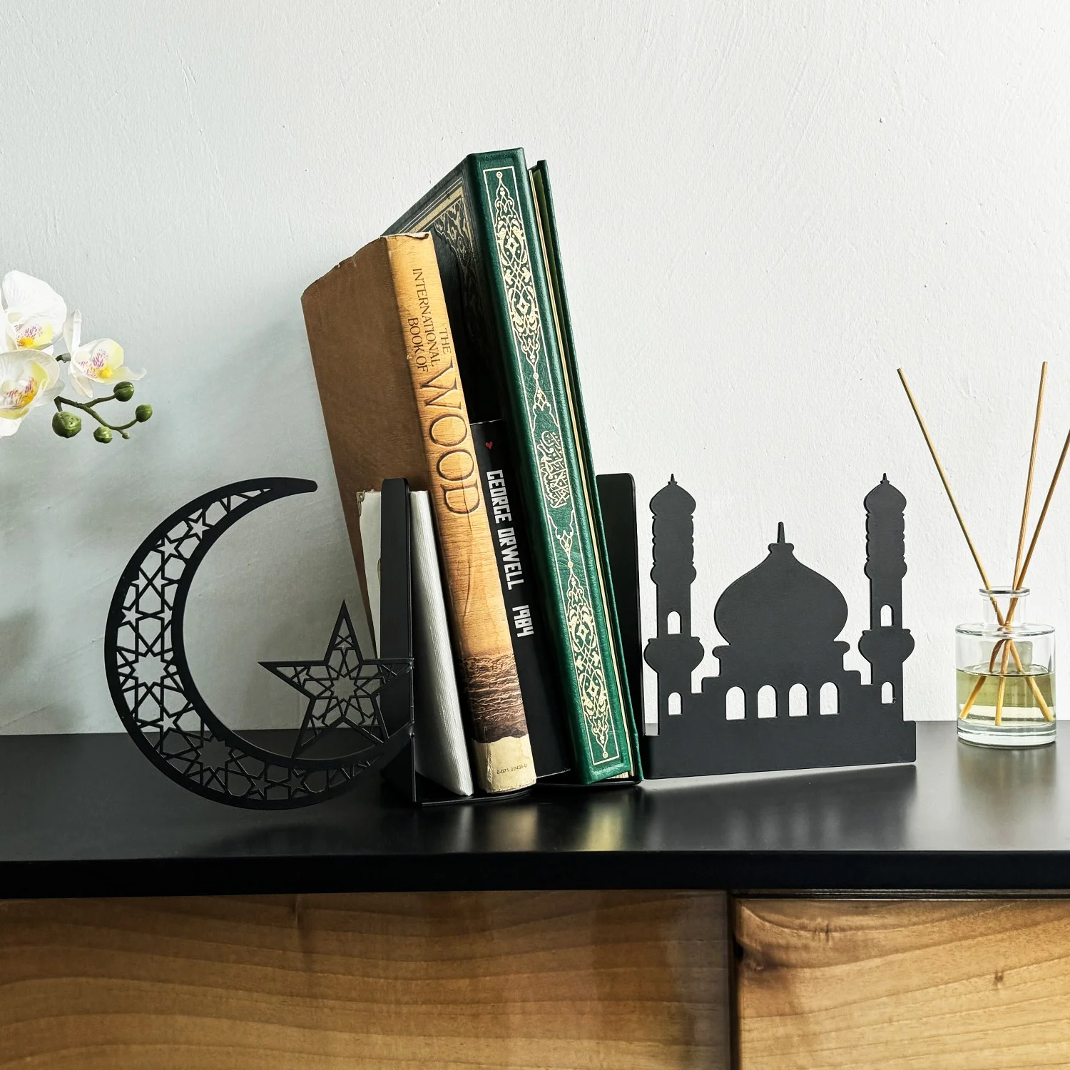 Mosque and Crescent Design Metal Bookend - Islamic Home Decor - Image 5