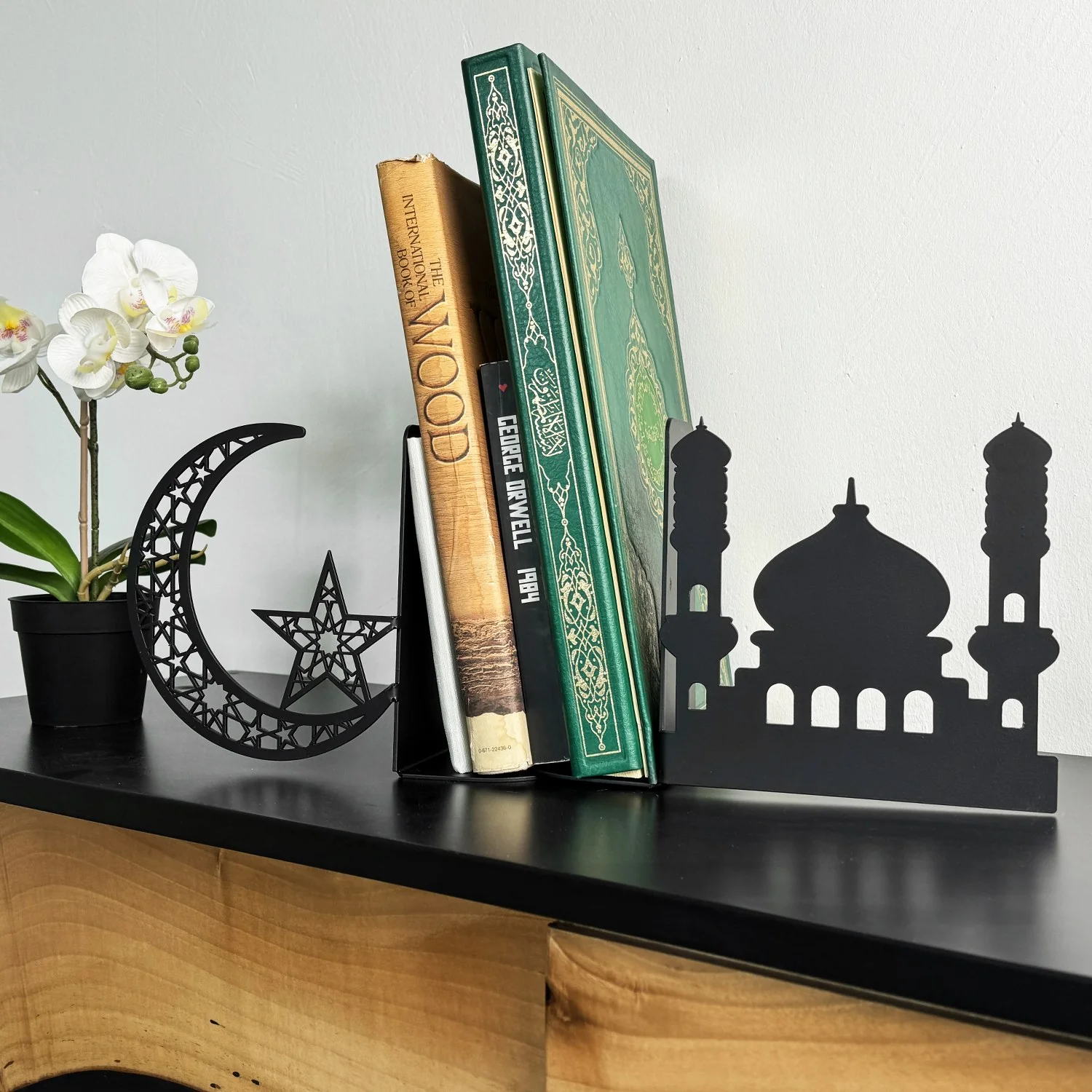 Mosque and Crescent Design Metal Bookend - Islamic Home Decor - Image 7