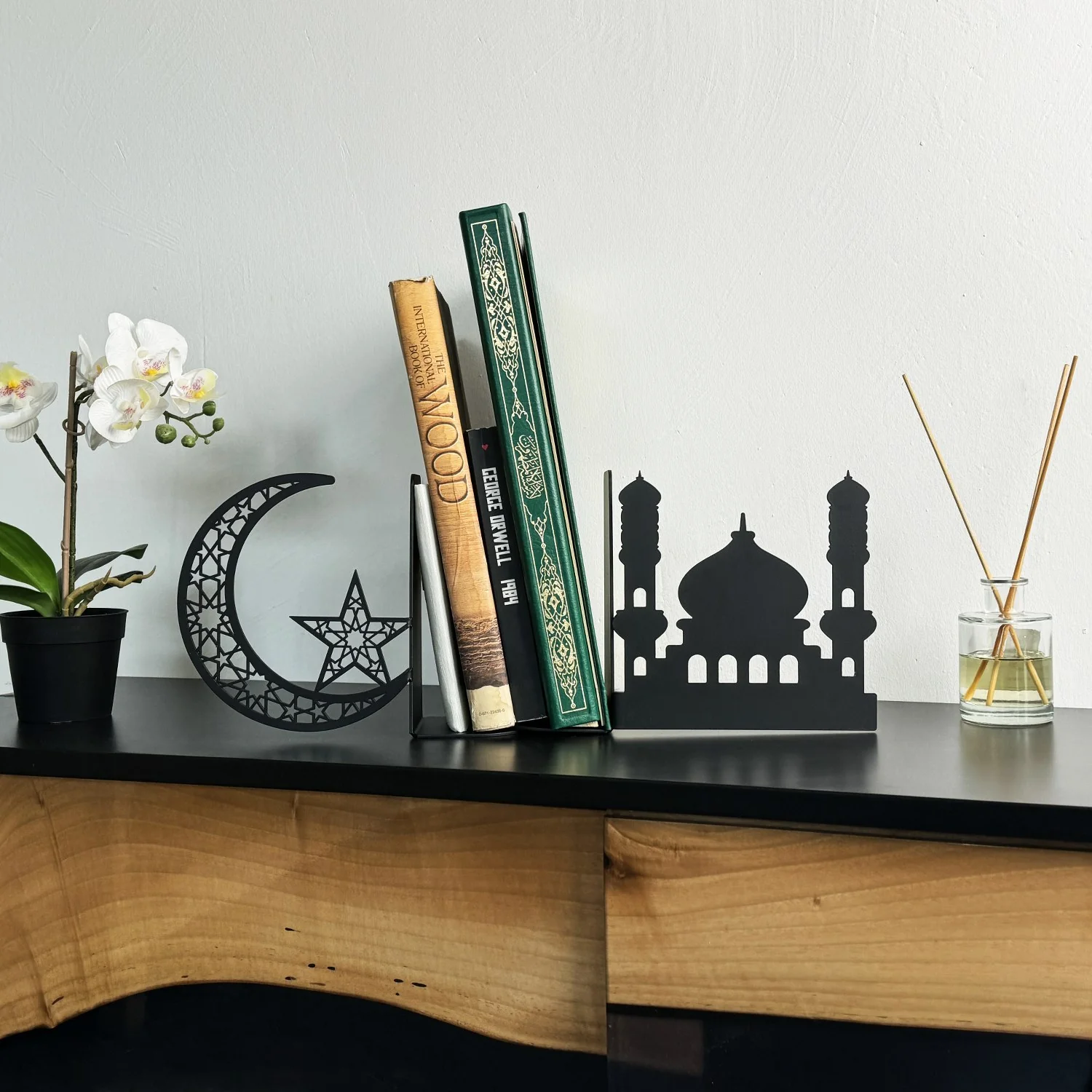 Mosque and Crescent Design Metal Bookend - Islamic Home Decor - Image 8