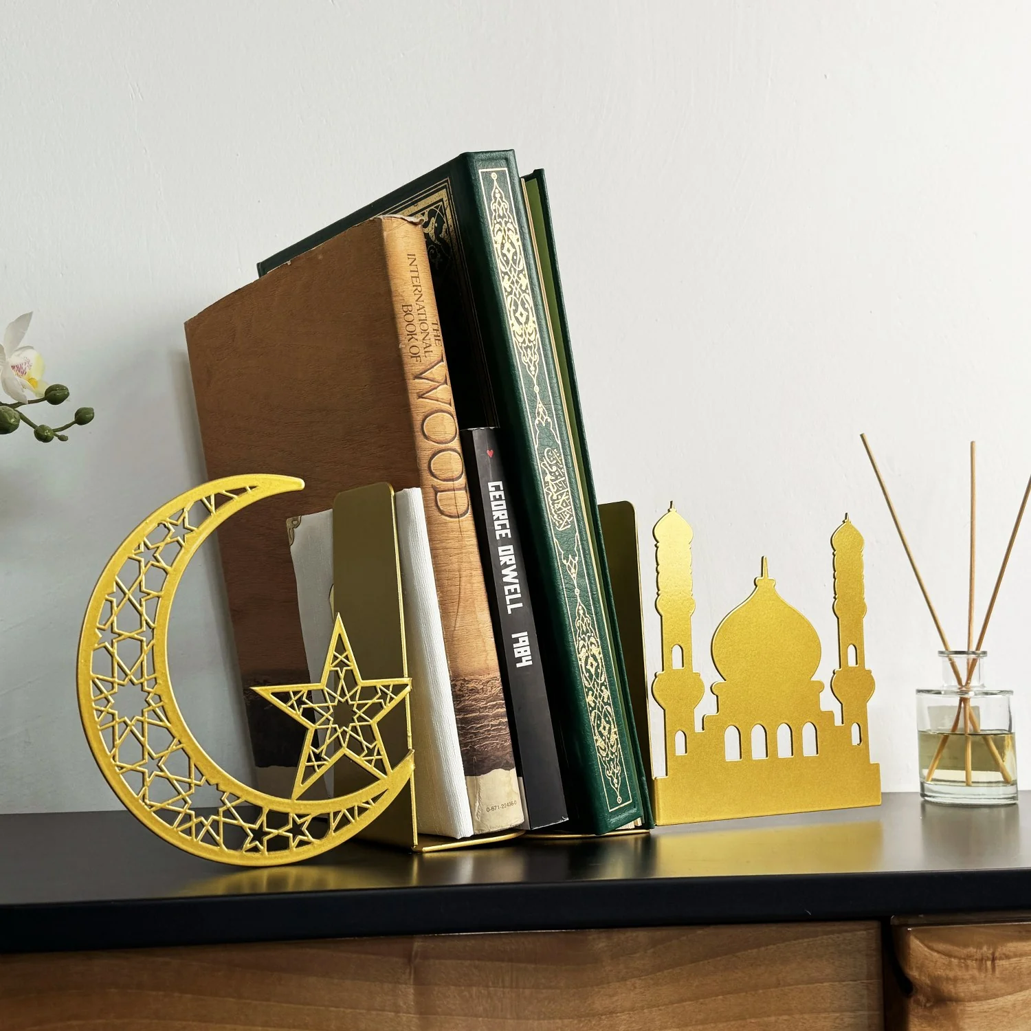 Mosque and Crescent Design Metal Bookend - Islamic Home Decor - Image 9