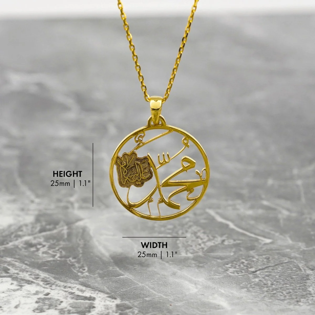 Muhammad Written Muslim Jewelry - 18K Gold Plated Silver Pendant - Image 6