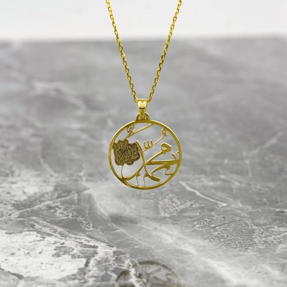 Muhammad Written Muslim Jewelry - 18K Gold Plated Silver Pendant - Image 7
