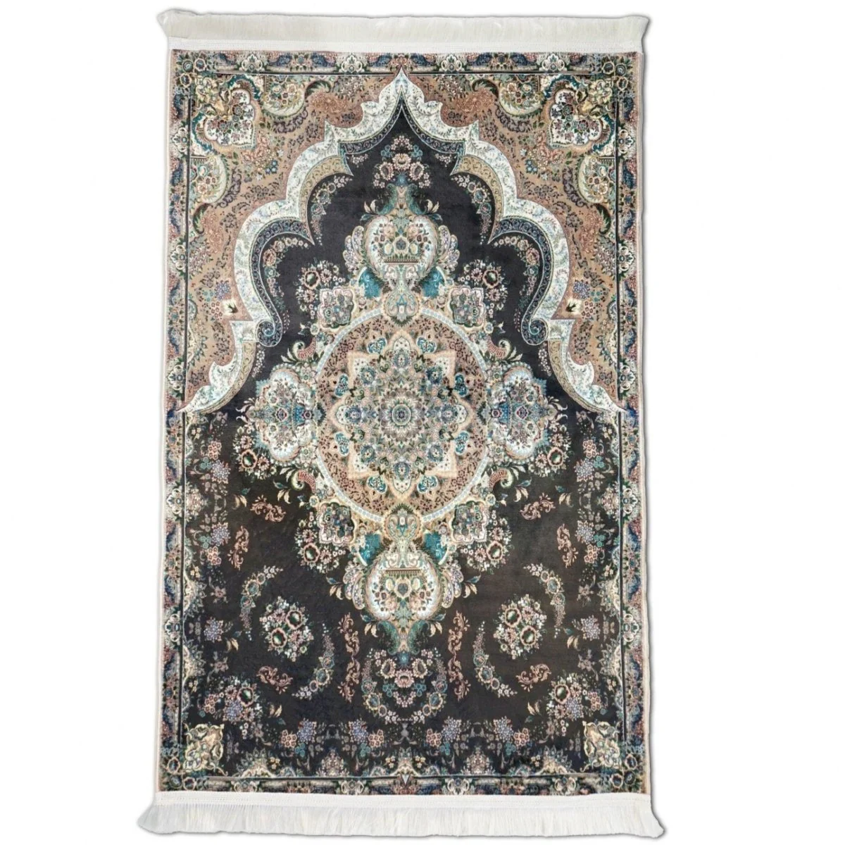 Muslim Carpet Praying - Black & Turquoise Traditional Floral