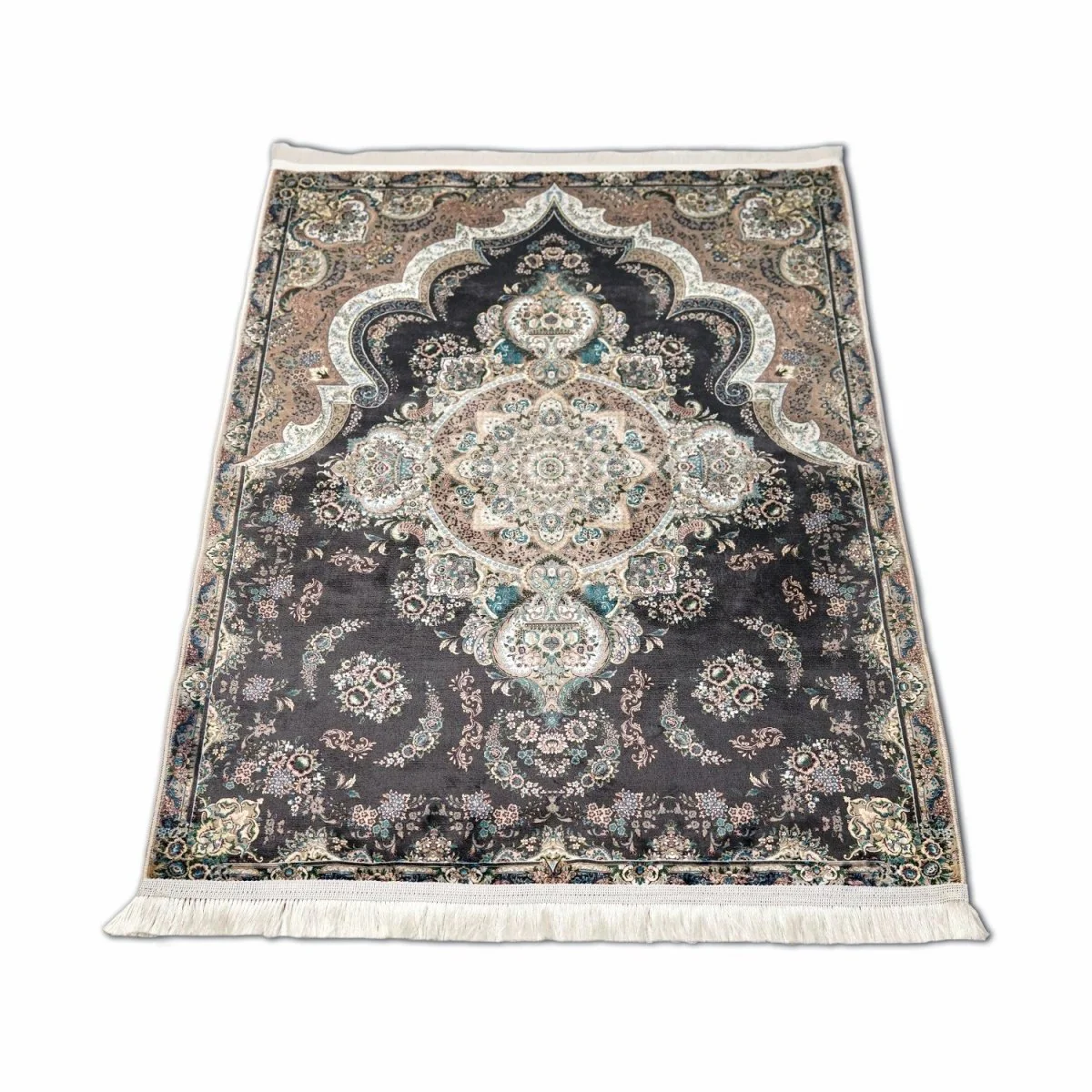 Muslim Carpet Praying - Black & Turquoise Traditional Floral - Image 4