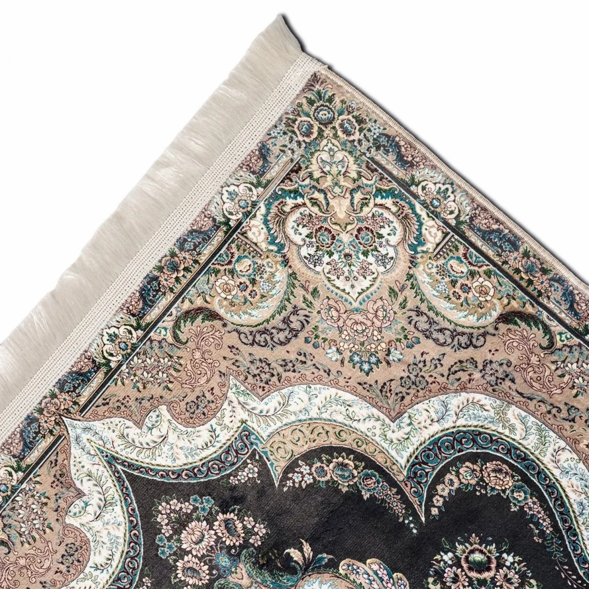 Muslim Carpet Praying - Black & Turquoise Traditional Floral - Image 5
