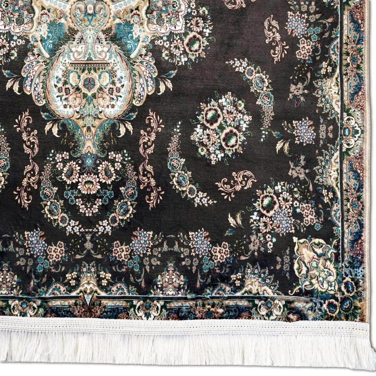 Muslim Carpet Praying - Black & Turquoise Traditional Floral - Image 6