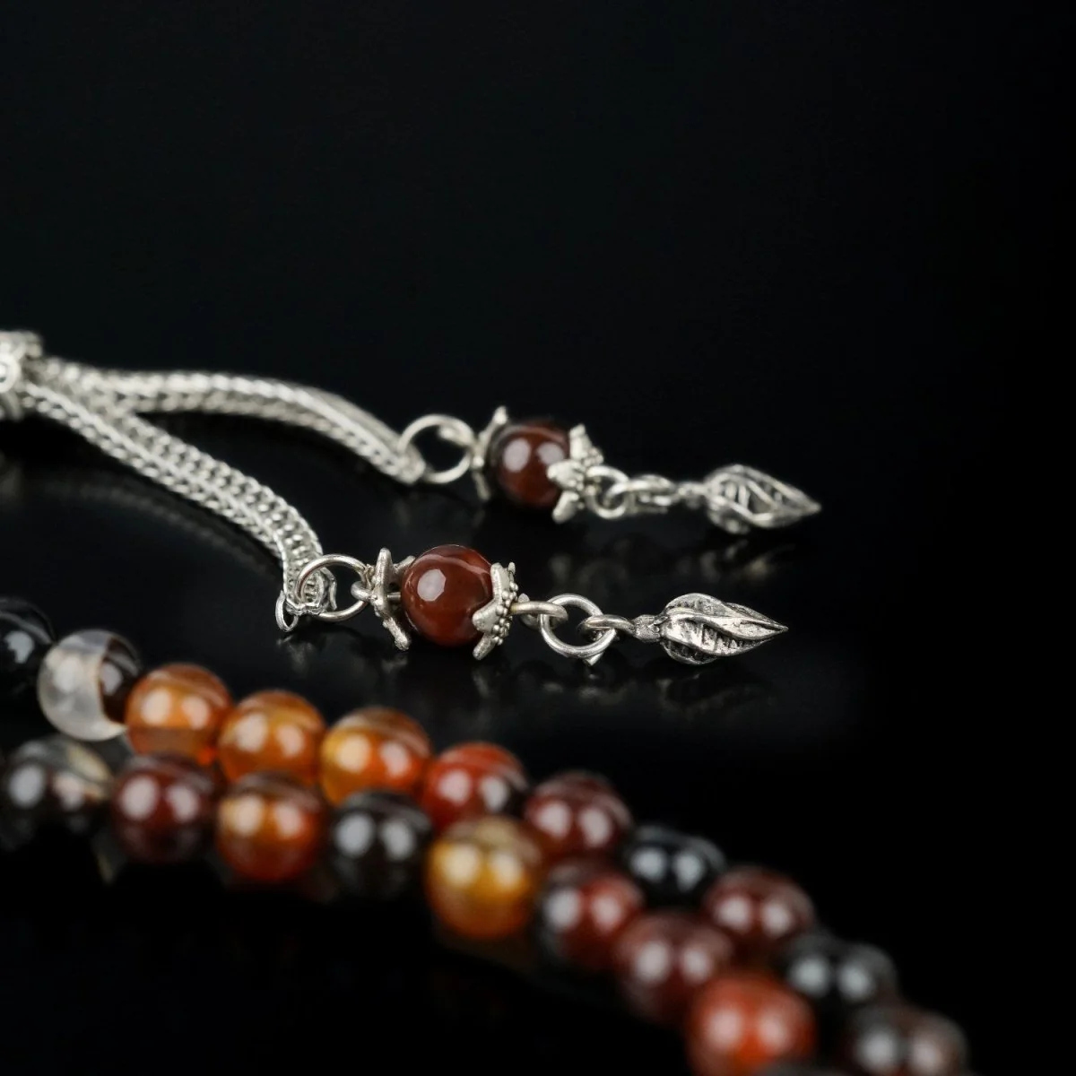 Muslim Prayer Beads - Red & Black Agate Stone Beads Misbaha