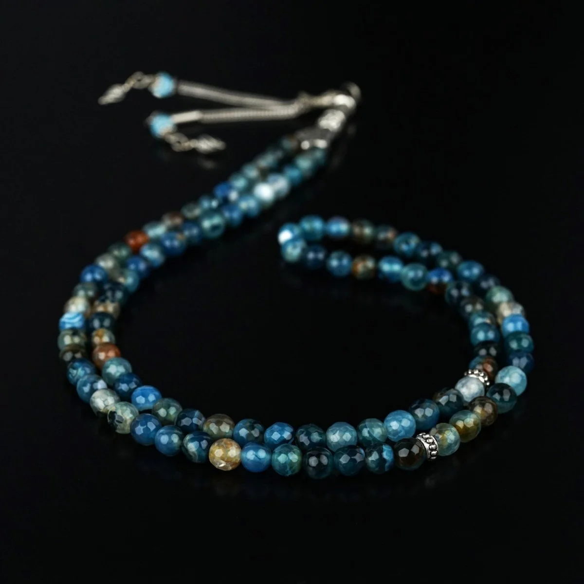 Muslim Prayer Beads - Striking Blue Striped Agate Islamic Rosary - Image 5