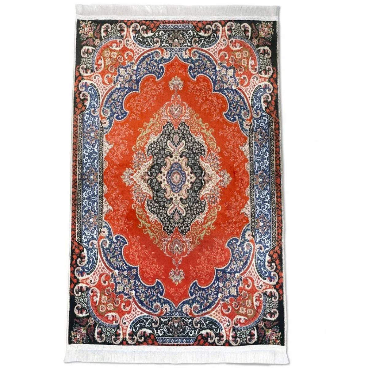 Muslim Prayer Carpet - Red & Black Detailed Floral