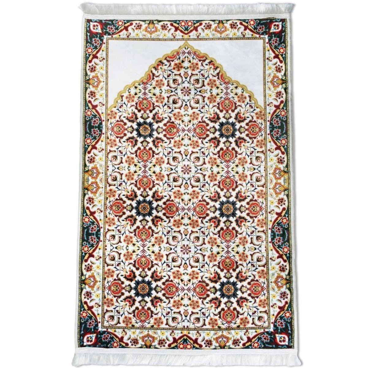 Muslim Prayer Carpet - White & Red Mosaic Pattern