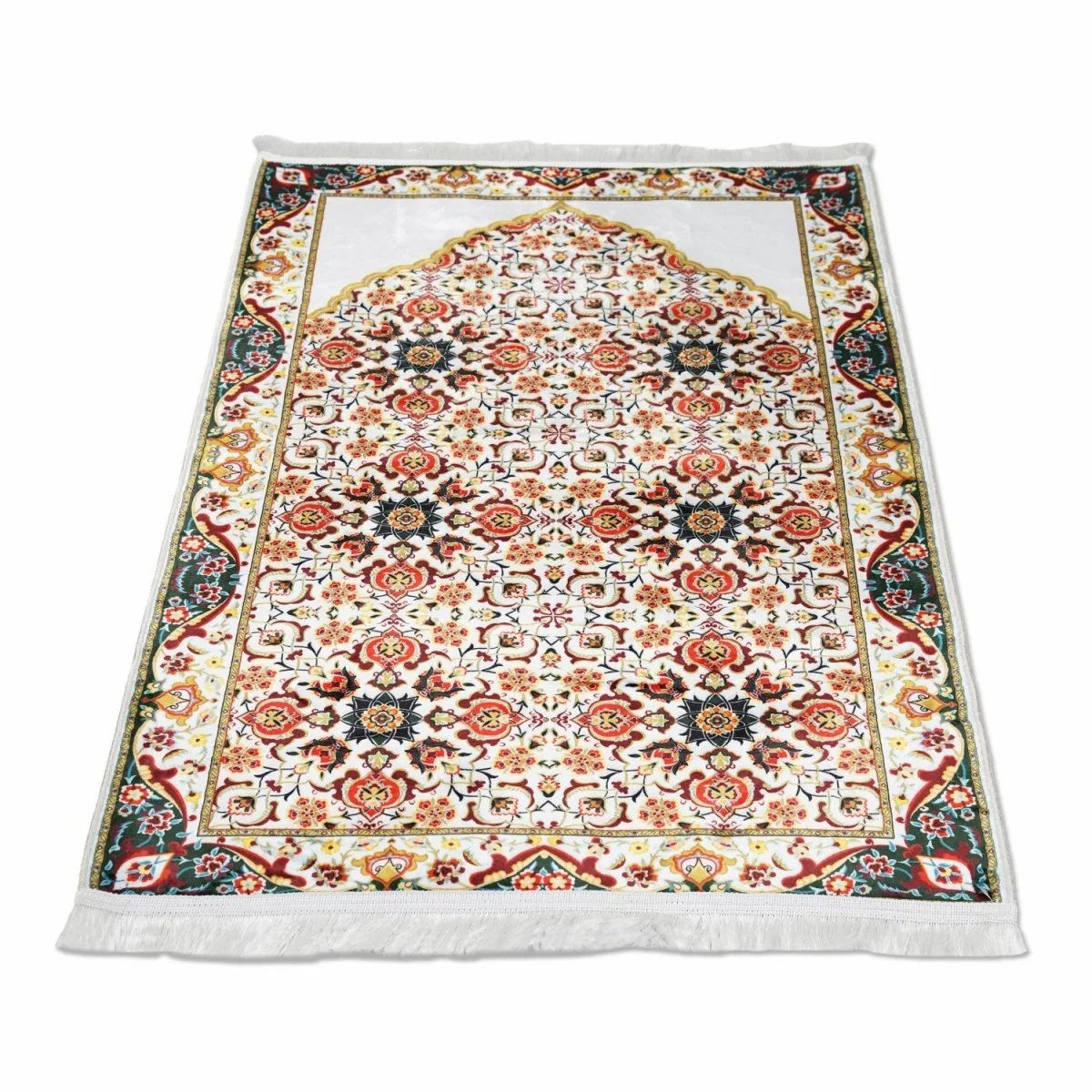 Muslim Prayer Carpet - White & Red Mosaic Pattern - Image 4