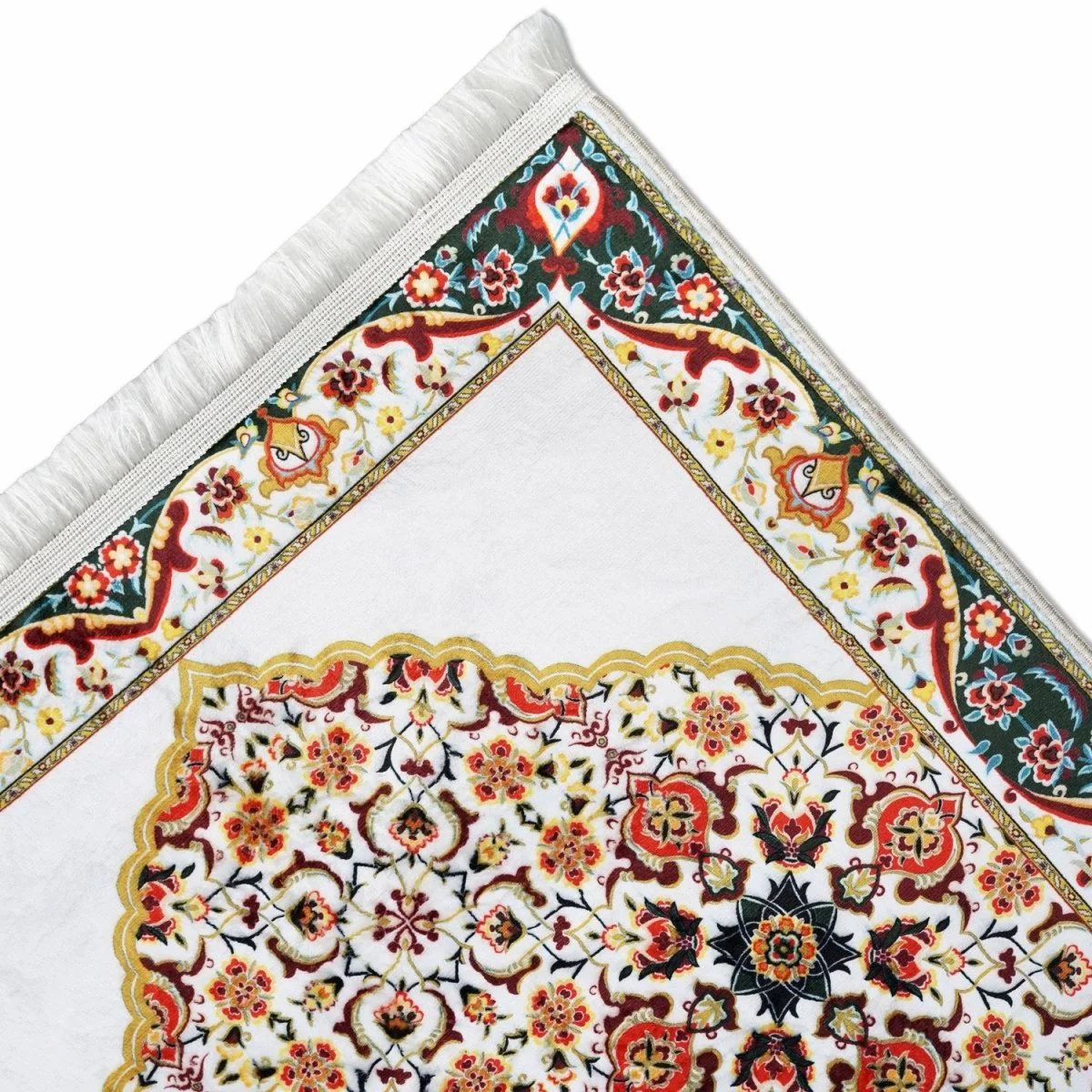 Muslim Prayer Carpet - White & Red Mosaic Pattern - Image 6