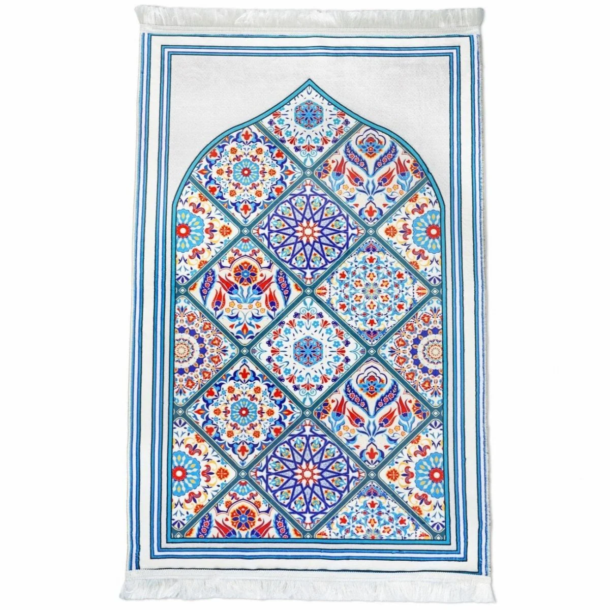 Muslim Prayer Mat - Blue & Green Mosaic Design