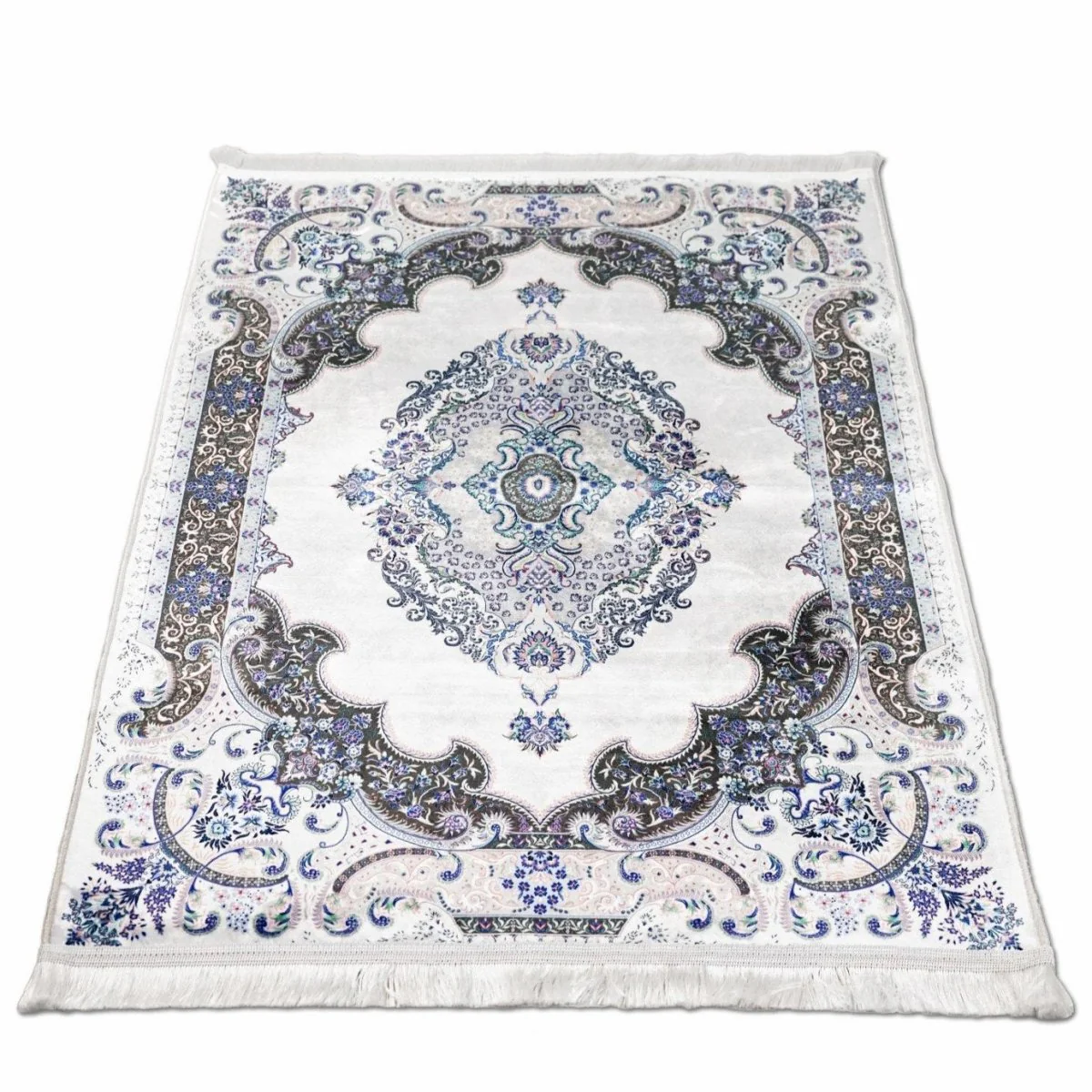 Muslim Prayer Mat - White & Blue Diamond Design - Image 4