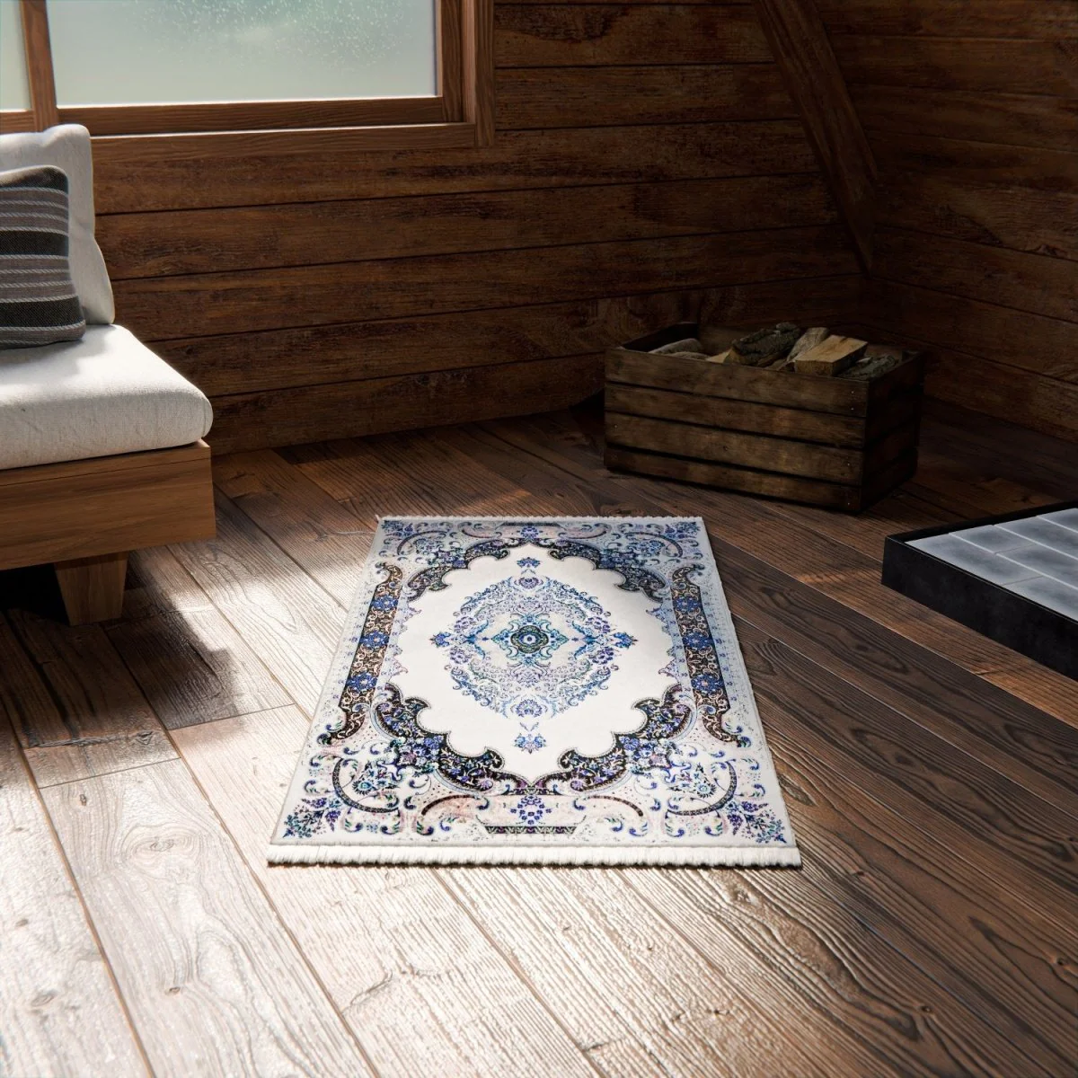 Muslim Prayer Mat - White & Blue Diamond Design - Image 7