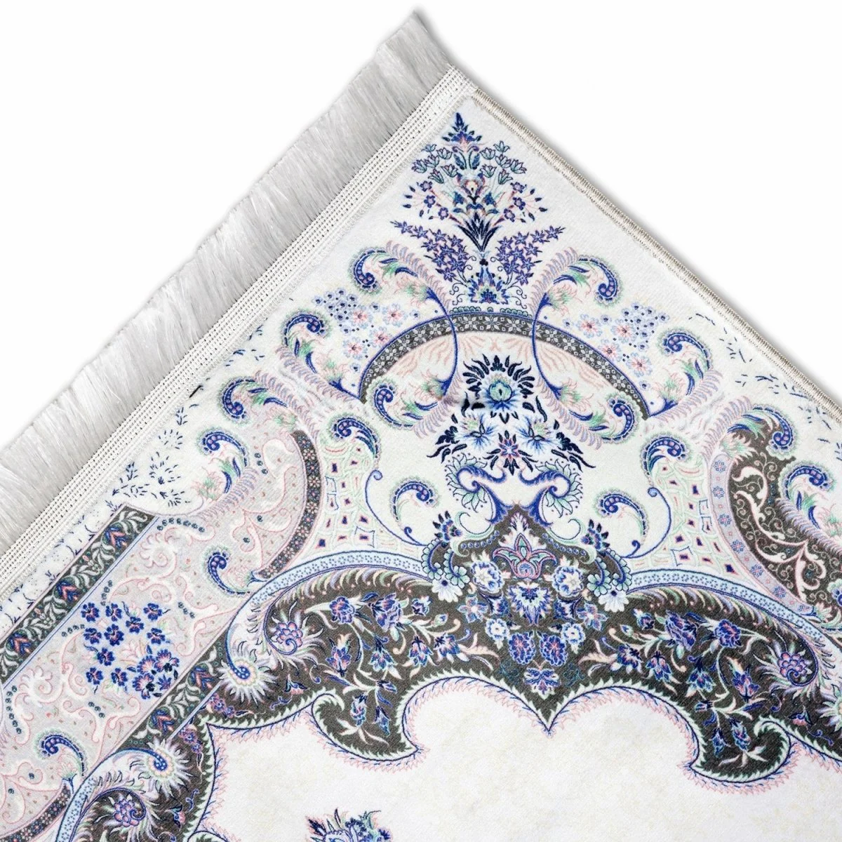 Muslim Prayer Mat - White & Blue Diamond Design - Image 8