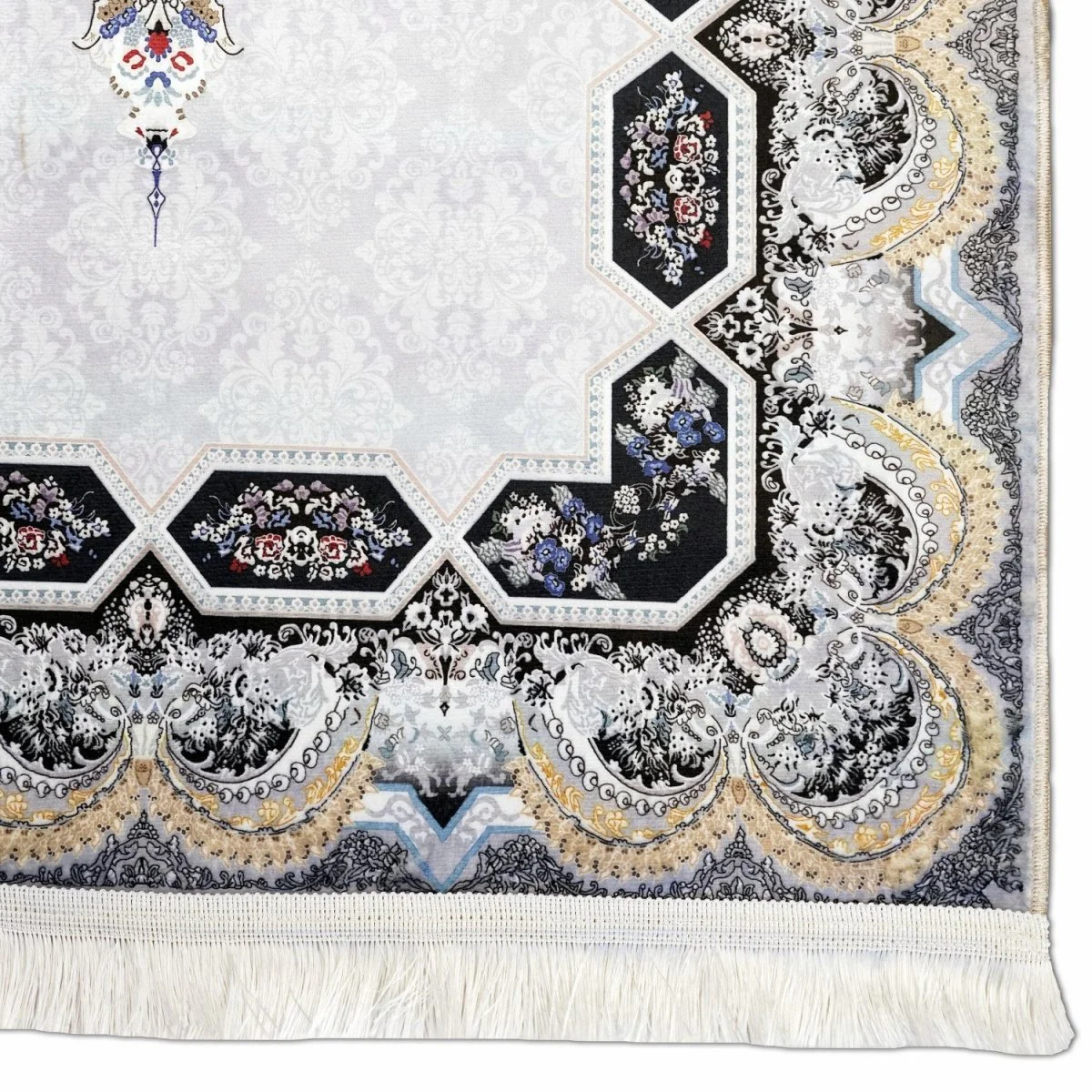 Muslim Prayer Mat - White & Gold Intricate Patterns - Image 7