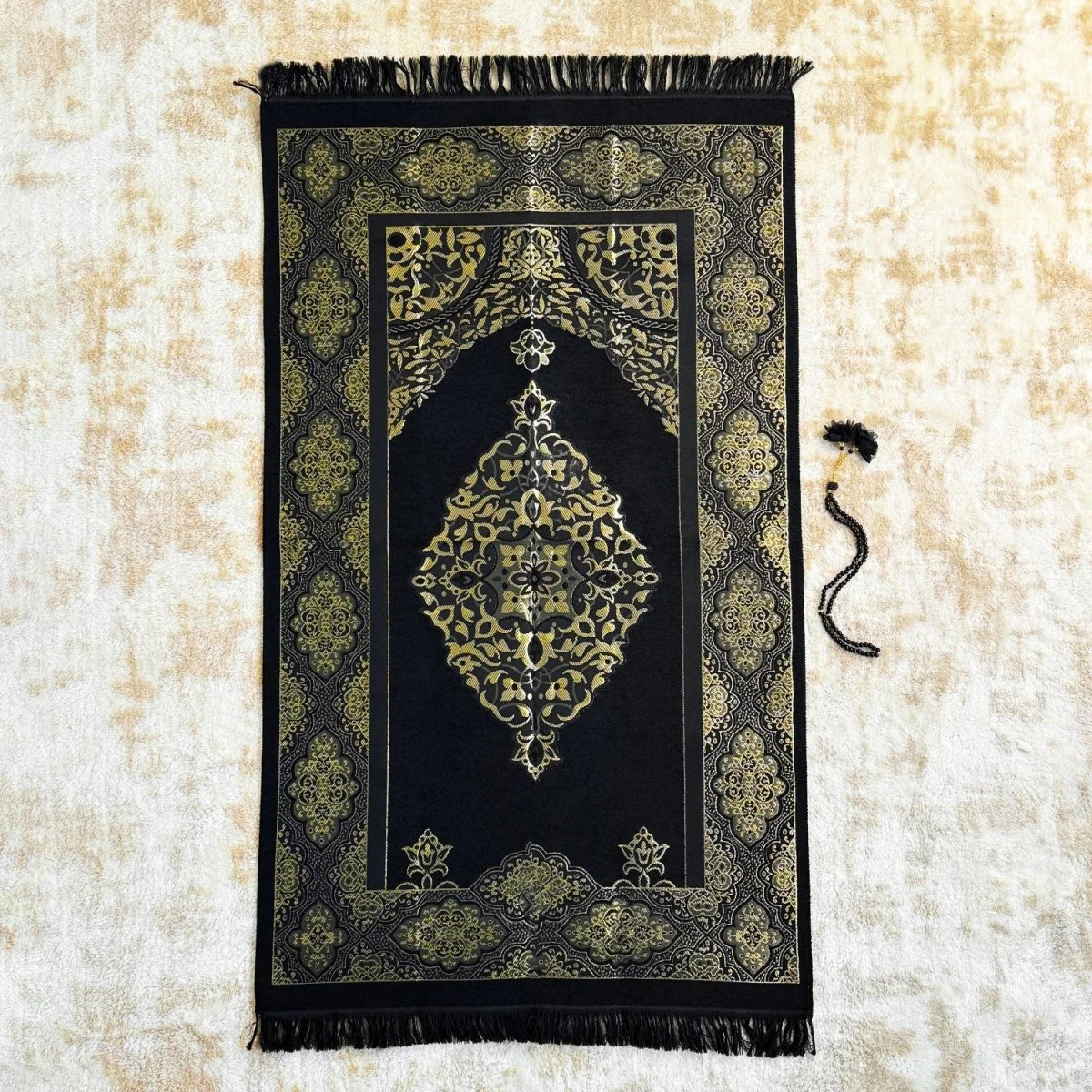 Muslim Prayer Rug, Black Color Prayer Set - Islamic Gift - Image 4