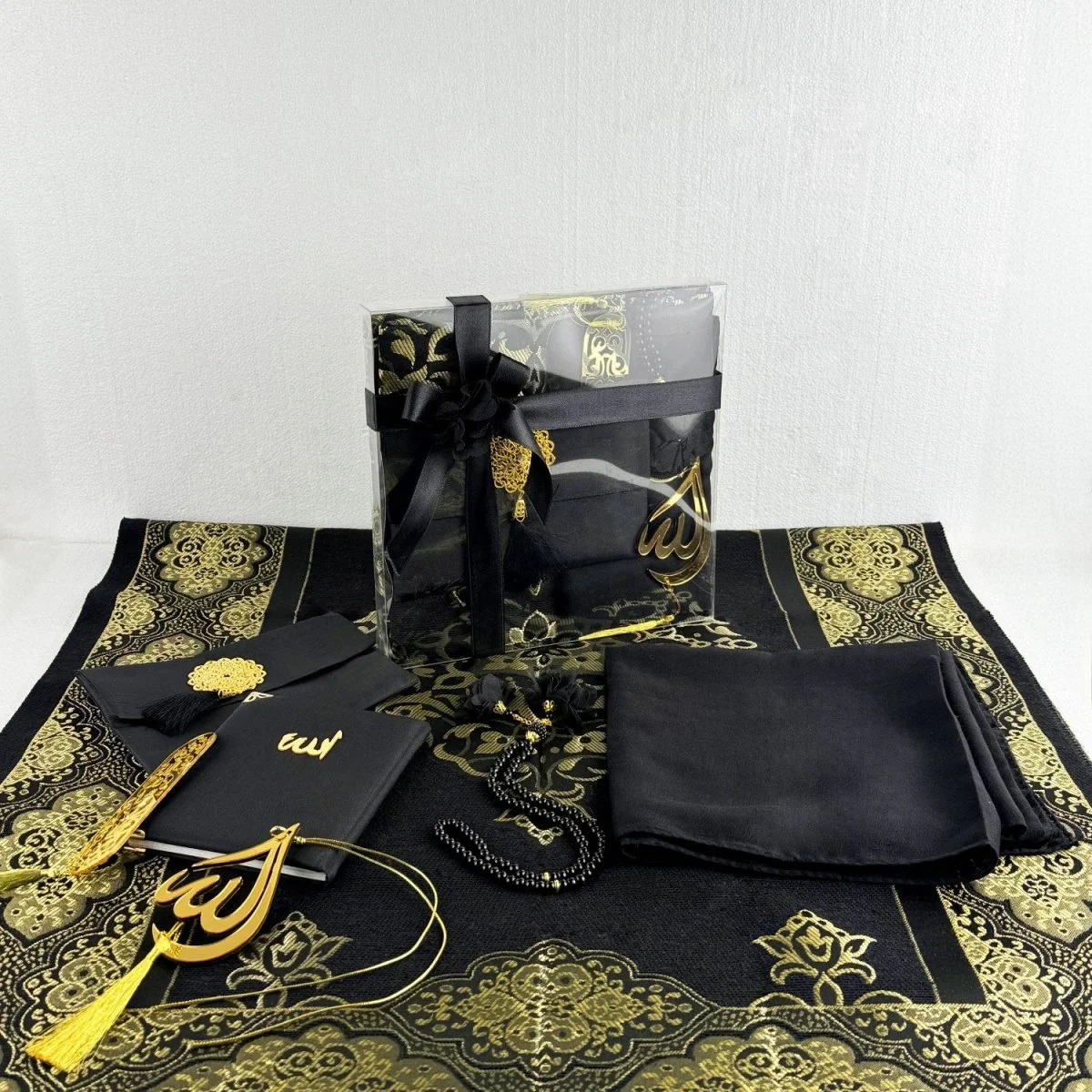Muslim Prayer Rug, Black Color Prayer Set - Islamic Gift - Image 8