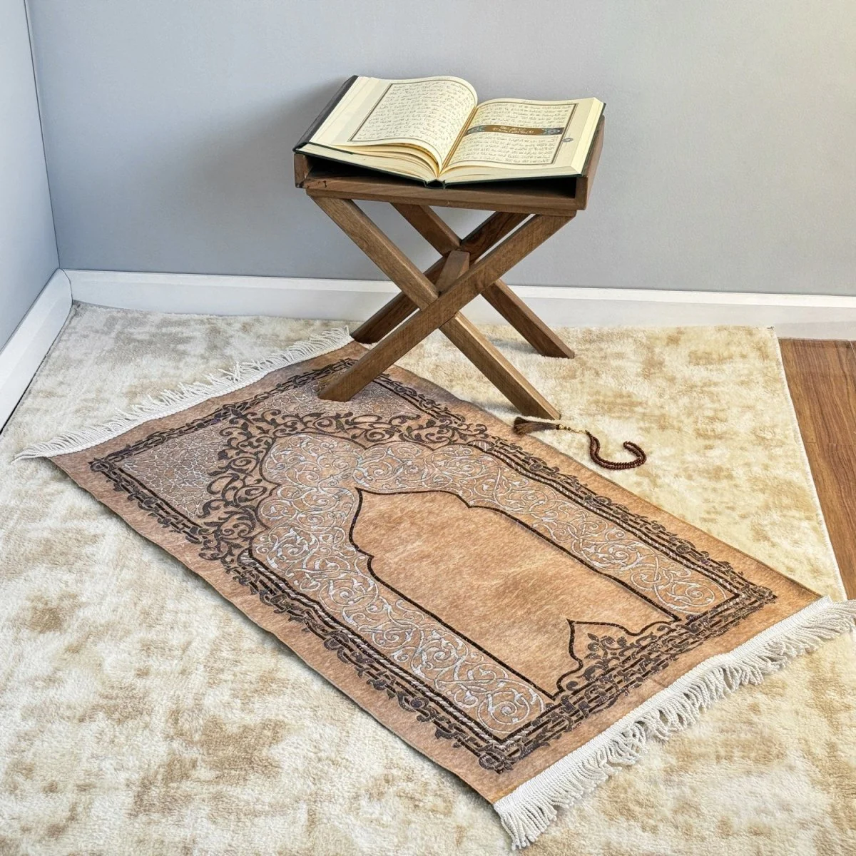 Muslim Prayer Rug and Beads - Brown Set - Image 8