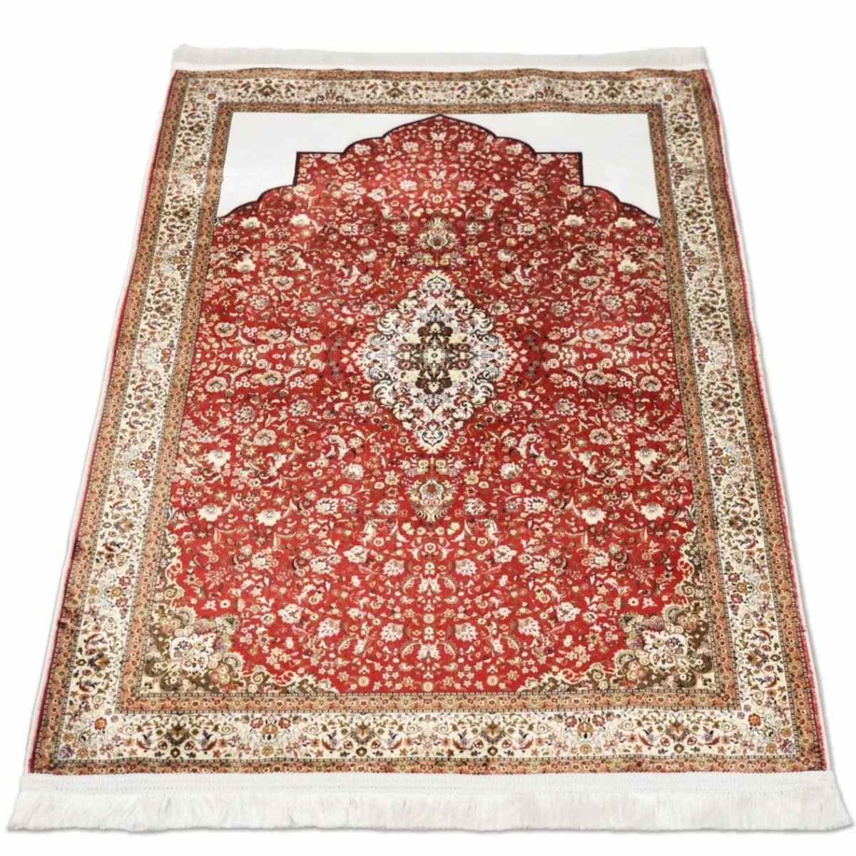 Muslim Prayer Rug with Deep Red Floral Patterns - Image 4