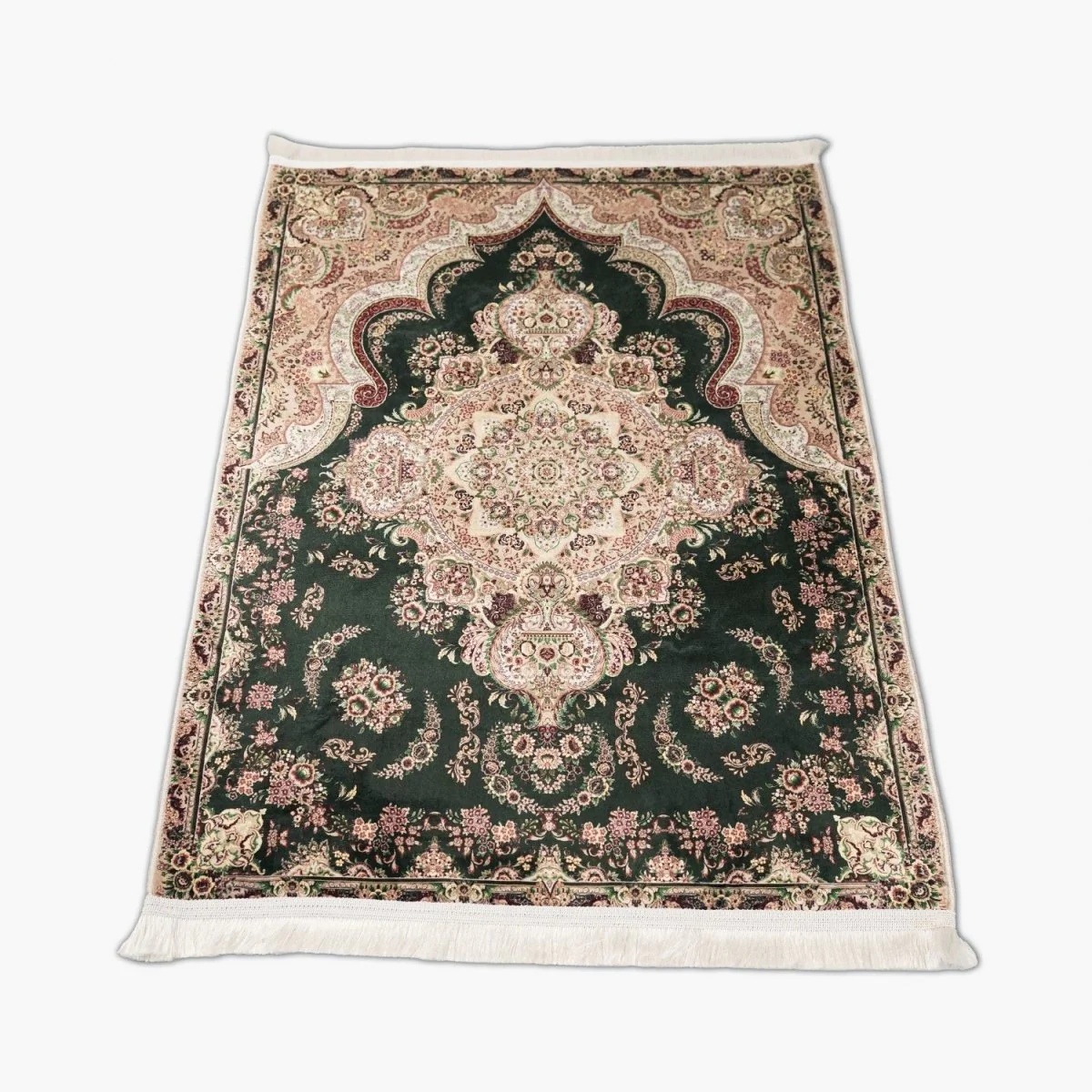 Muslim Prayer Rug - Green & Pink Floral Style - Image 4