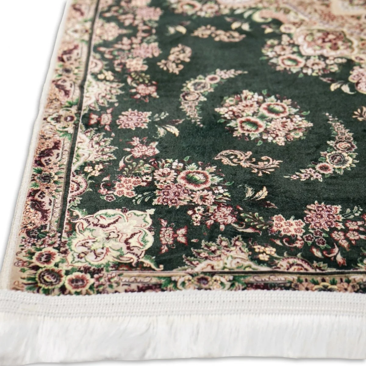 Muslim Prayer Rug - Green & Pink Floral Style - Image 6