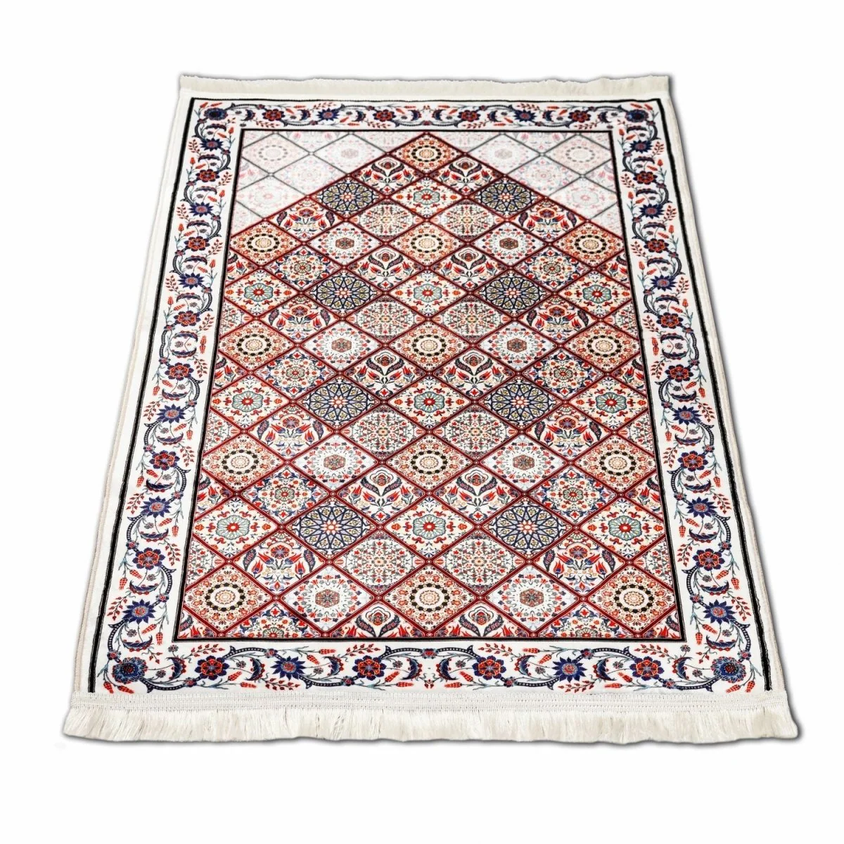 Muslim Prayer Rug - Red & Blue Geometric Design - Image 4