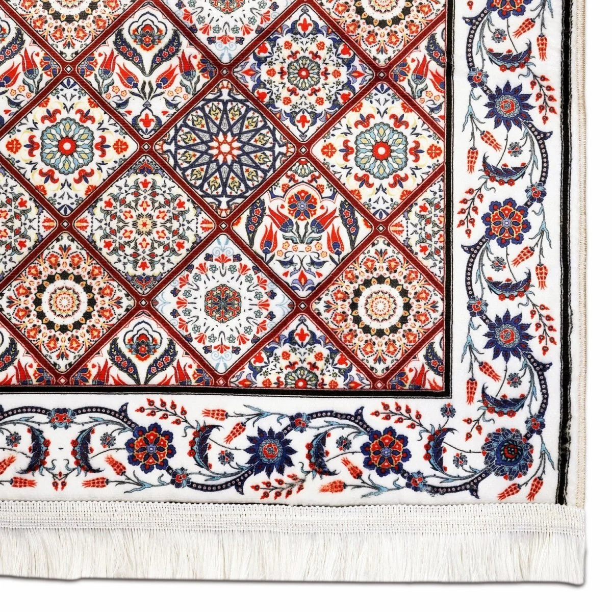 Muslim Prayer Rug - Red & Blue Geometric Design - Image 6