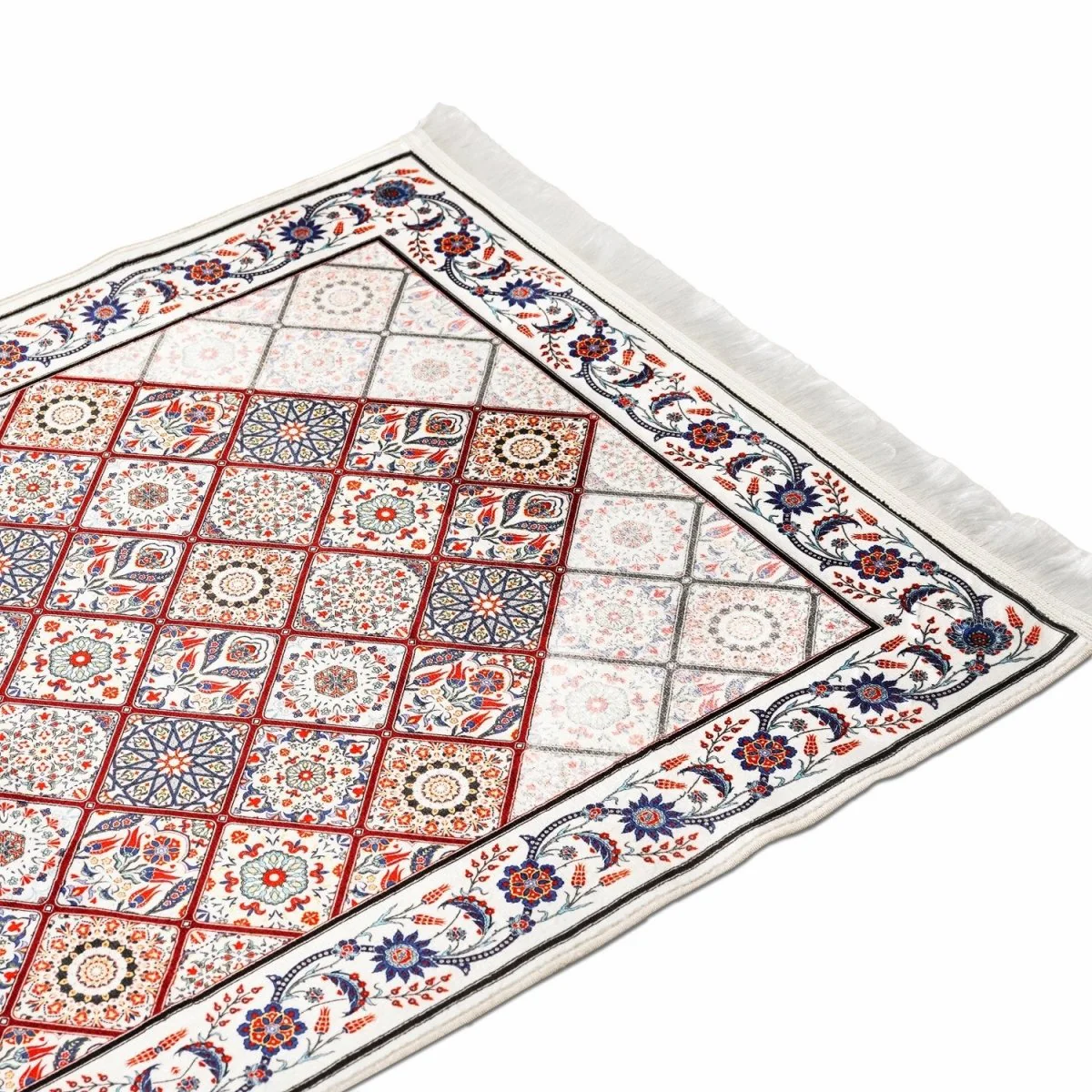 Muslim Prayer Rug - Red & Blue Geometric Design - Image 7