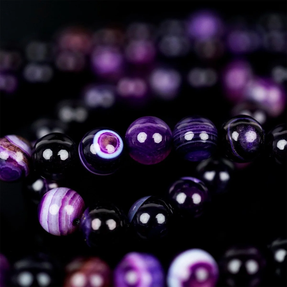 Muslim Prayer Beads - Purple & Black Agate Stone Beads Misbaha - Image 2