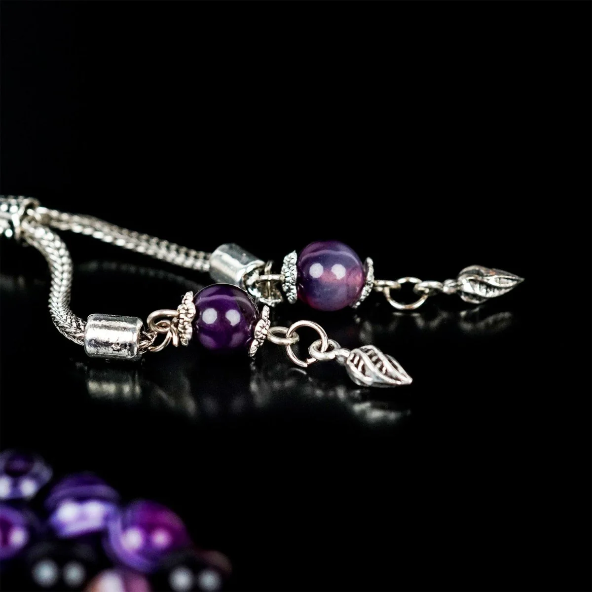 Muslim Prayer Beads - Purple & Black Agate Stone Beads Misbaha - Image 3
